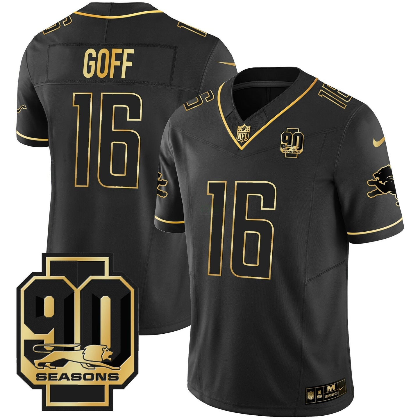 Camisa NFL Men’s Detroit 90th Year Patch Dourada Jersey