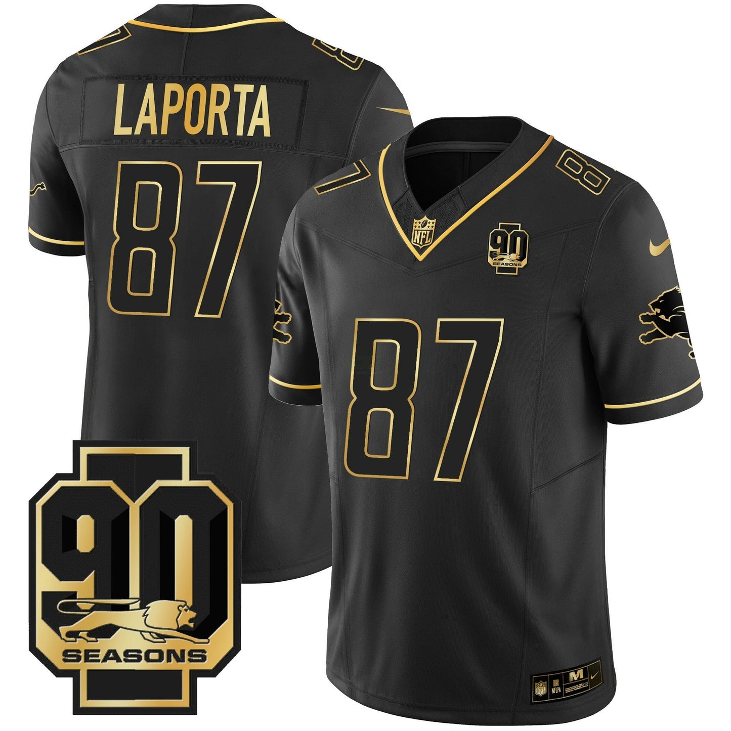 Camisa NFL Men’s Detroit 90th Year Patch Dourada Jersey