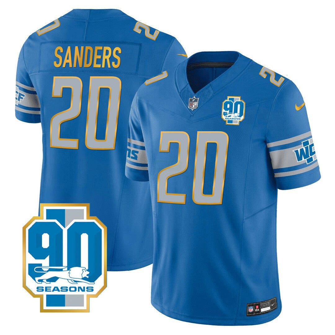 Camisa NFL Men’s Detroit 90th Year Patch Dourada Trim Jersey