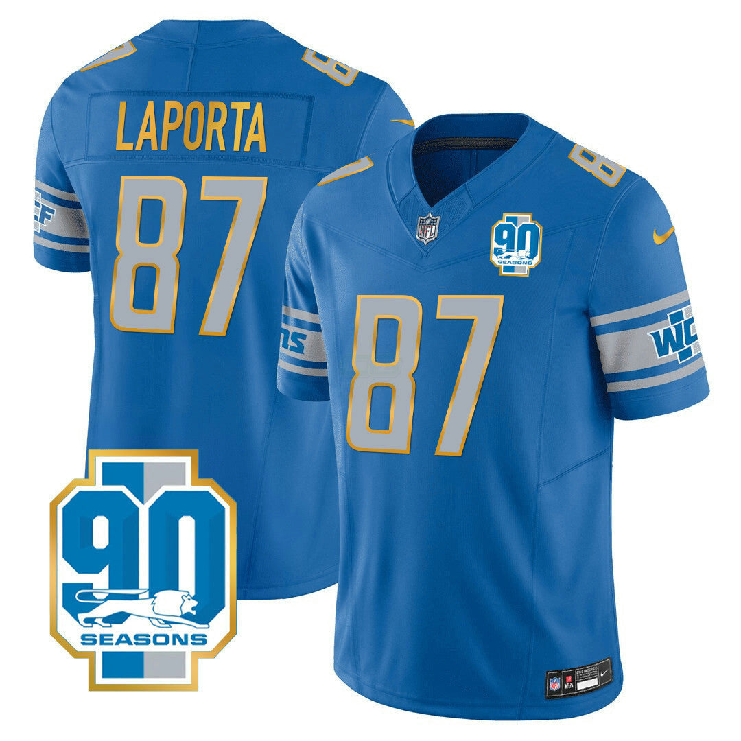 Camisa NFL Men’s Detroit 90th Year Patch Dourada Trim Jersey