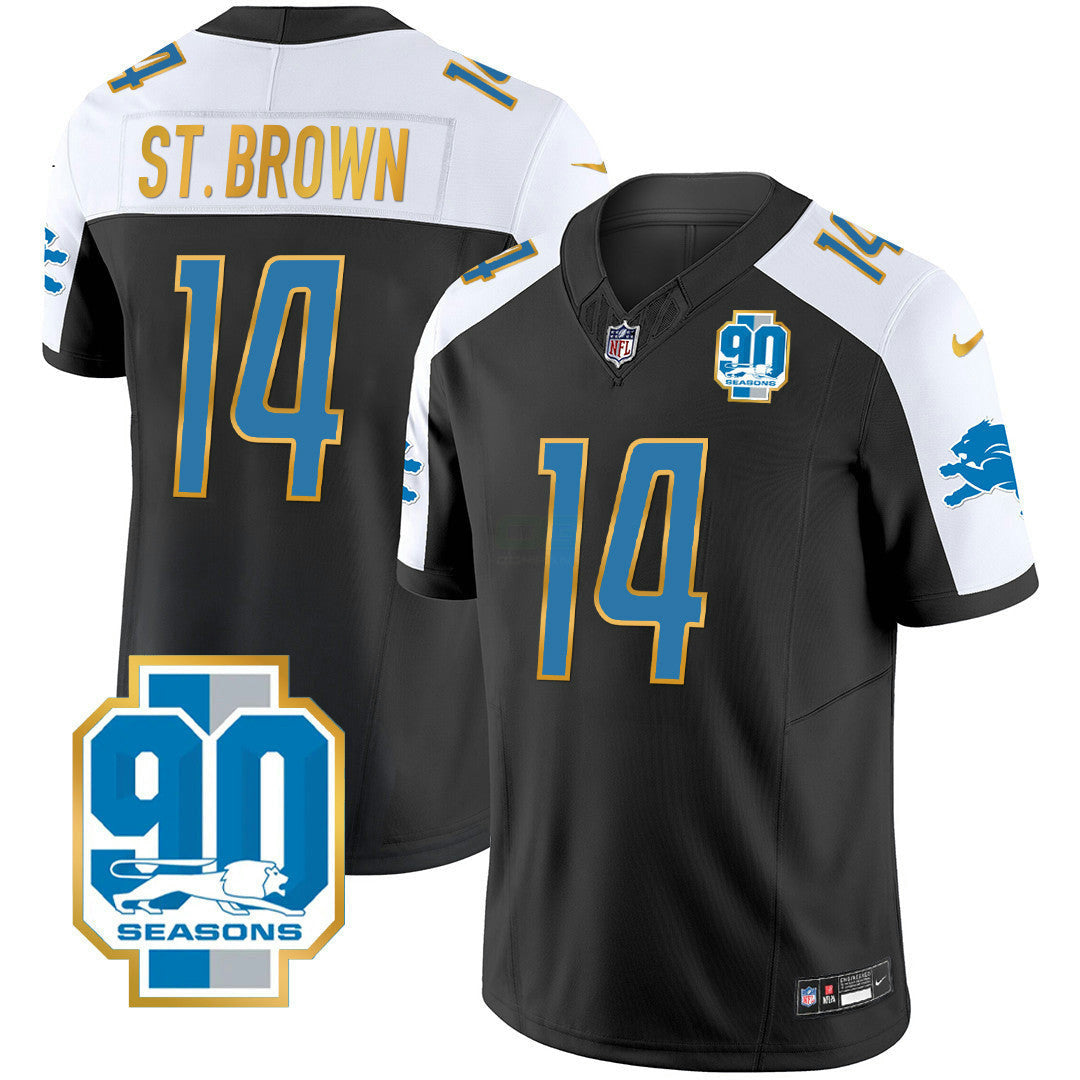 Camisa NFL Men’s Detroit 90th Year Patch Dourada Trim Jersey