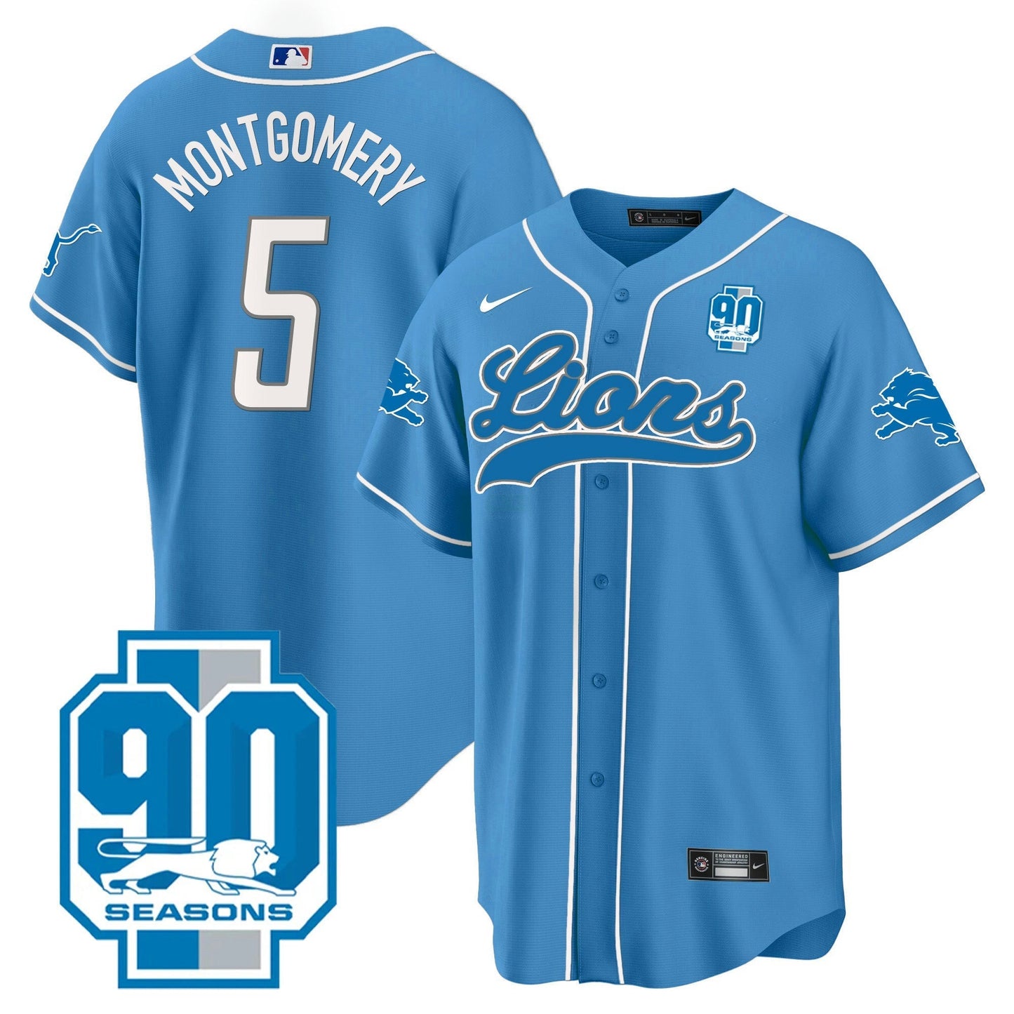 Camisa NFL Detroit Lions Men’s Detroit 90th Year Patch Jersey - Baseball