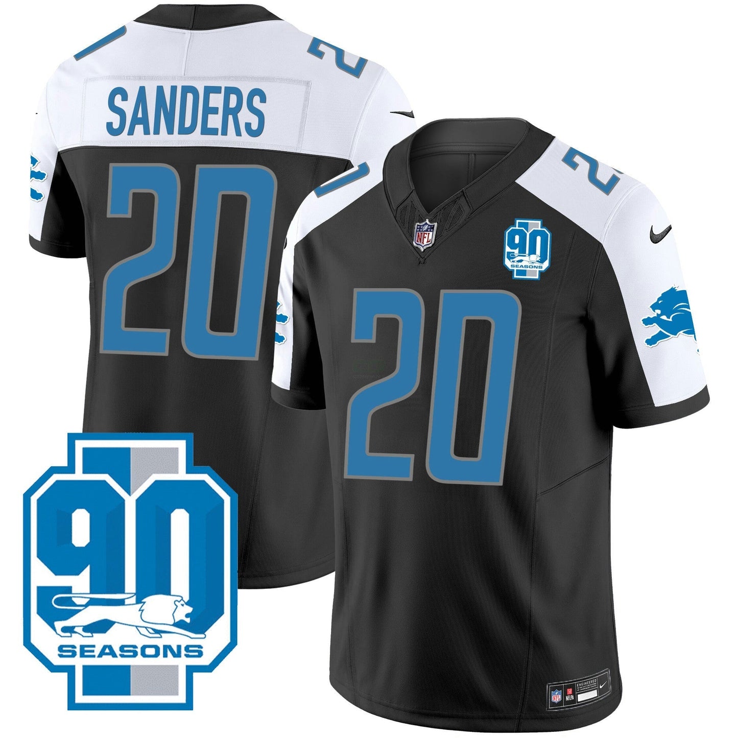 Camisa NFL Detroit Lions Men’s Detroit 90th Year Patch Jersey - Preta Alternativa