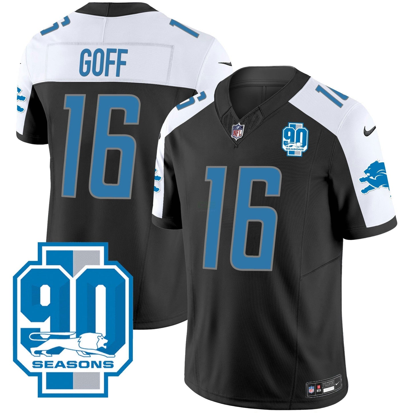 Camisa NFL Detroit Lions Men’s Detroit 90th Year Patch Jersey - Preta Alternativa