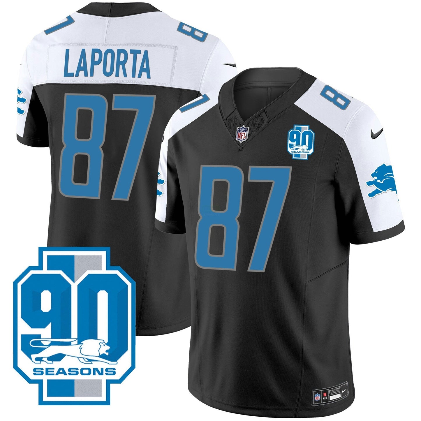 Camisa NFL Detroit Lions Men’s Detroit 90th Year Patch Jersey - Preta Alternativa