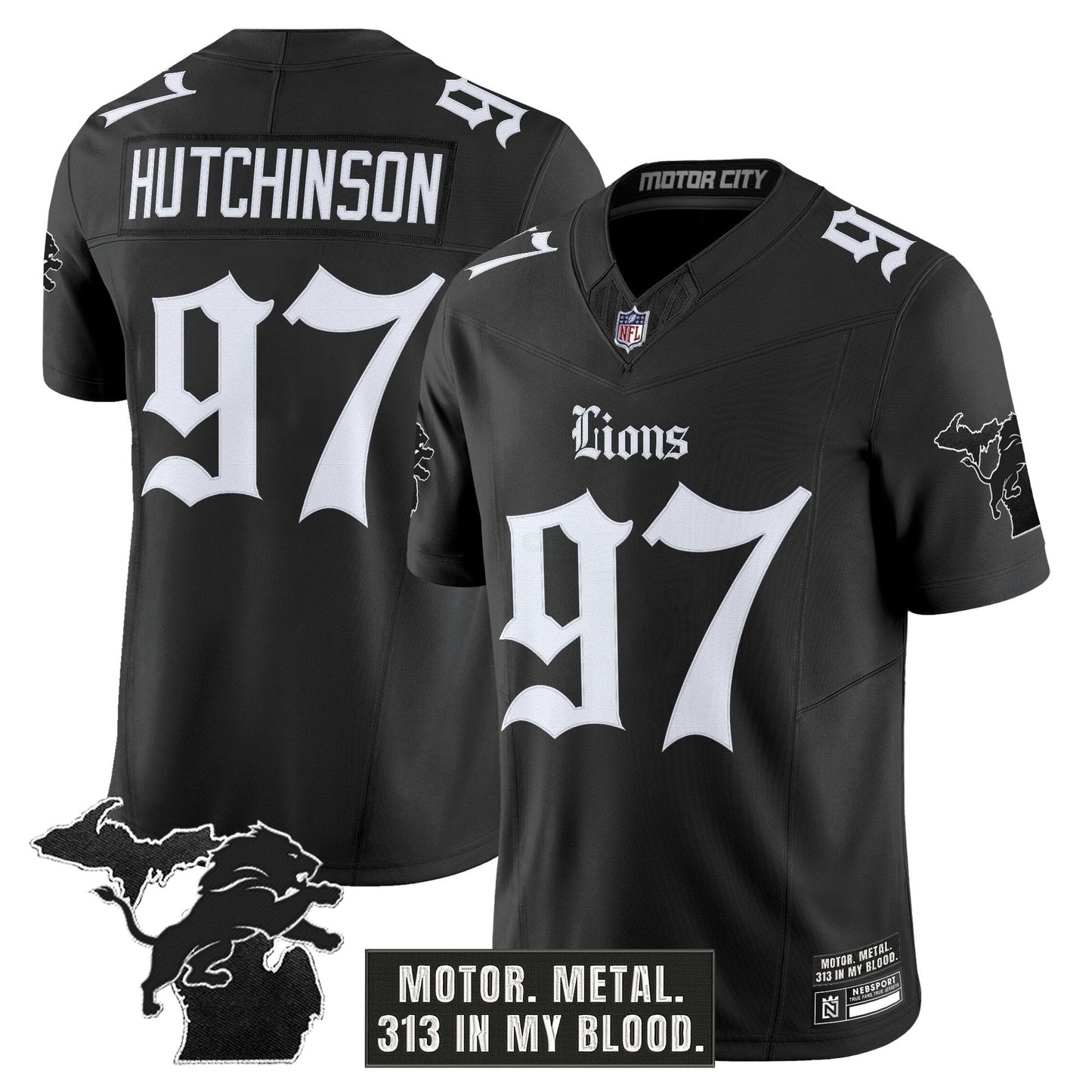 Camisa NFL Men’s Detroit ‘Gothic Motor Grit Edition’ Vapor Limited Jersey