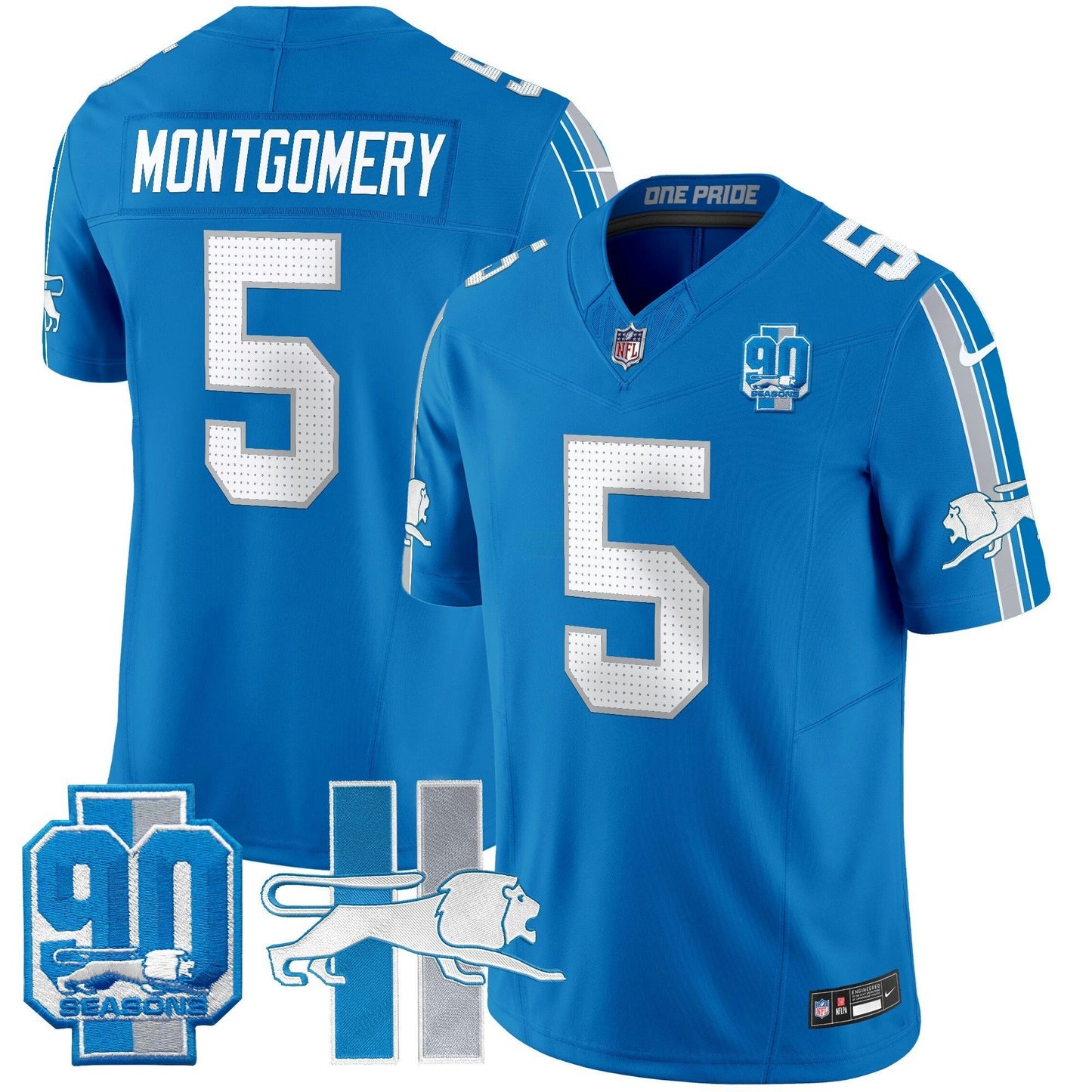 Camisa NFL Men’s Detroit Throwback 90th Year Patch Vapor Limited Jersey