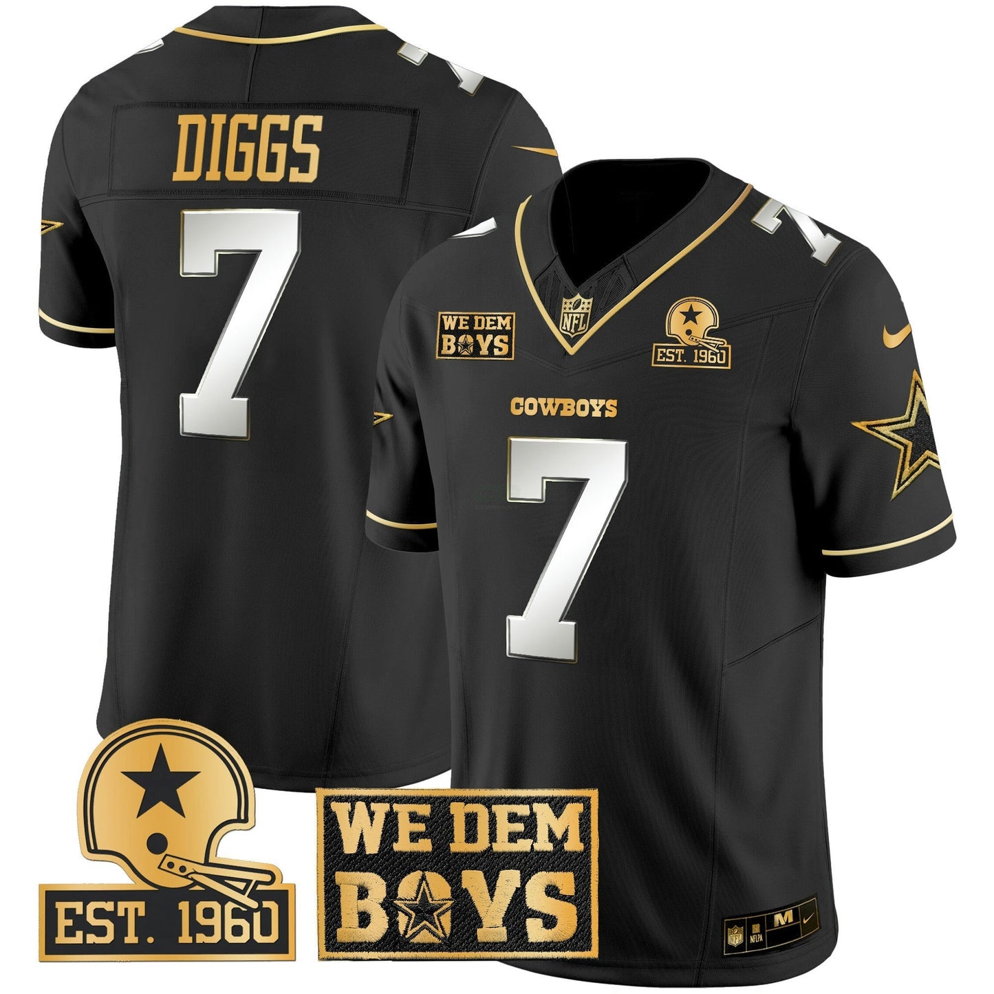 Camisa NFL Men’s Est. 1960 & We Dem Boyz Patch Dourada Vapor Limited Jersey