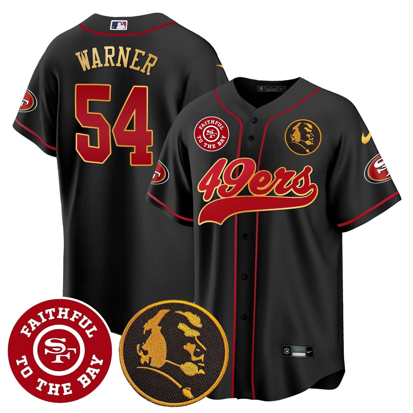 Camisa NFL Men’s Faithful & John Madden Patch Baseball Gold Trim Jersey