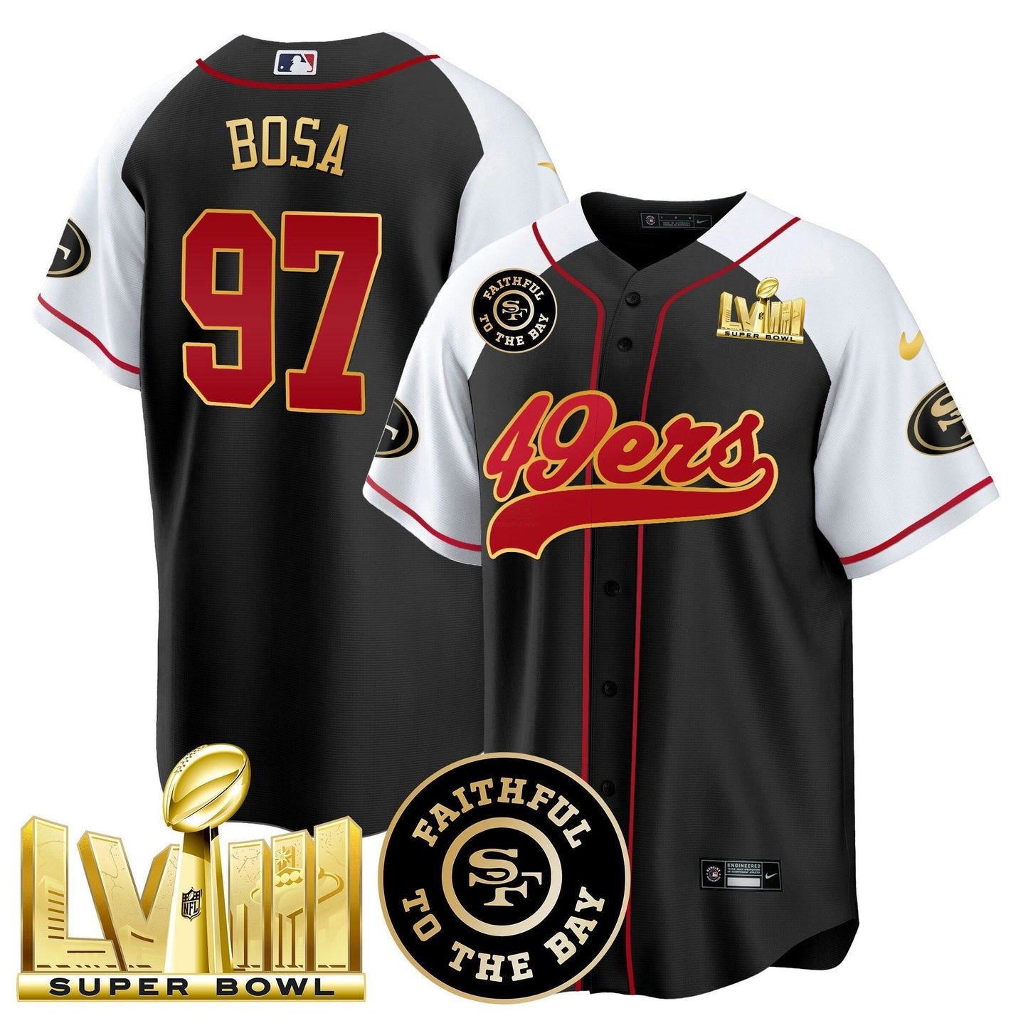 Camisa NFL Men’s Faithful & Super Bowl LVIII Dourada Patch Jersey