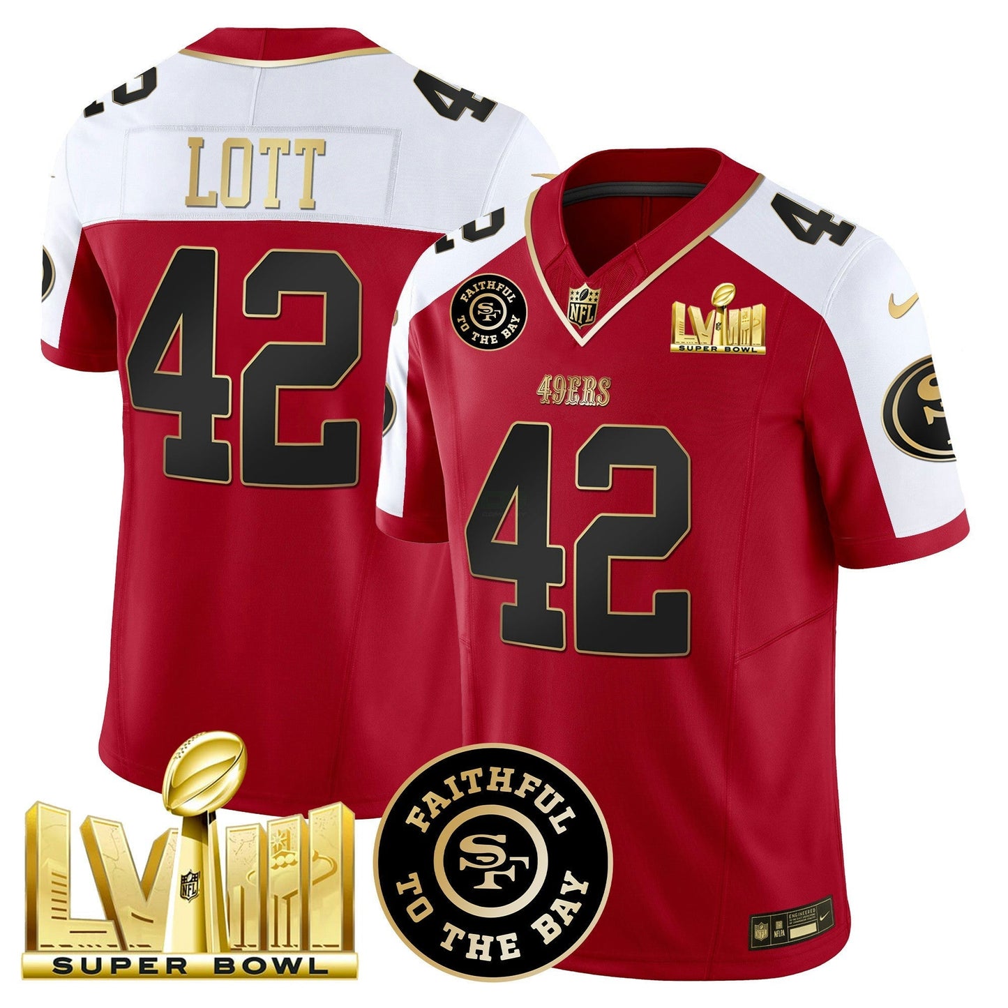 Camisa NFL Men’s Faithful & Super Bowl LVIII Dourada Patch Vapor Jersey