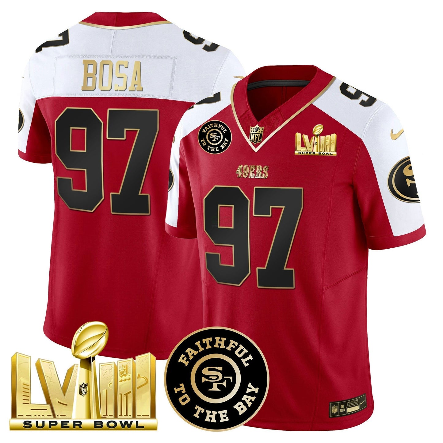 Camisa NFL Men’s Faithful & Super Bowl LVIII Dourada Patch Vapor Jersey