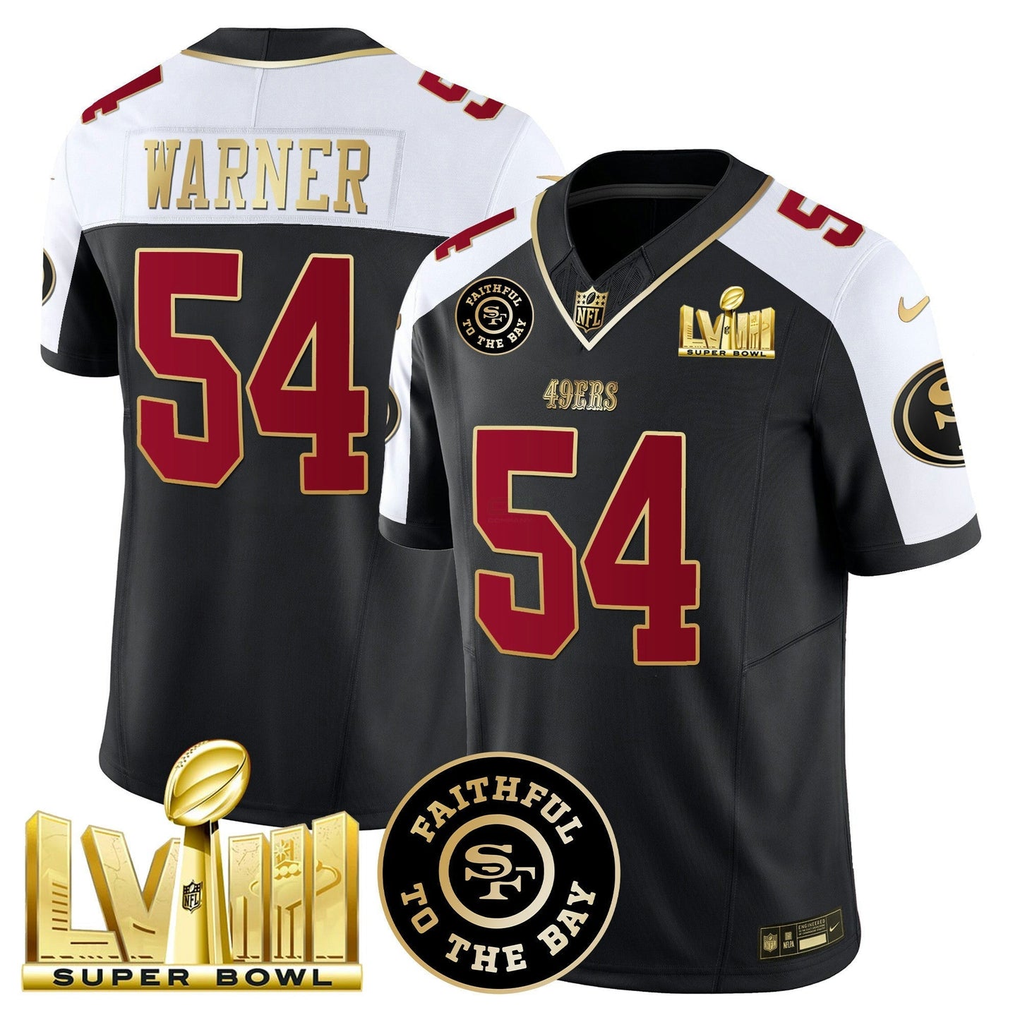 Camisa NFL Men’s Faithful & Super Bowl LVIII Dourada Patch Vapor Jersey