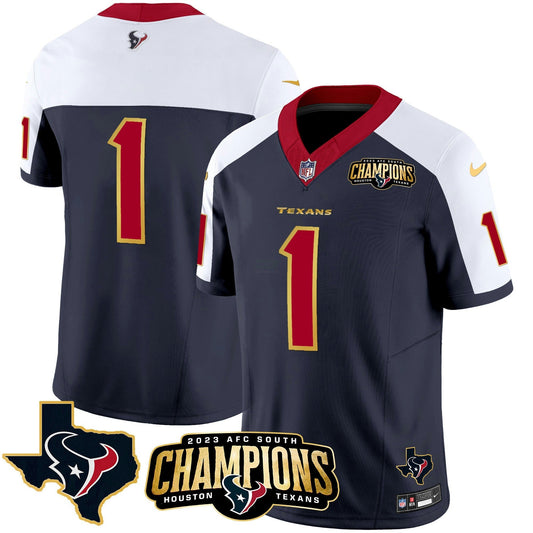 Camisa NFL Men’s Houston 2023 AFC South Champions Patch Dourada Trim Vapor Jersey