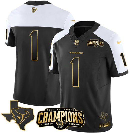 Camisa NFL Men’s Houston 2023 AFC South Champions Patch Dourada Vapor Jersey