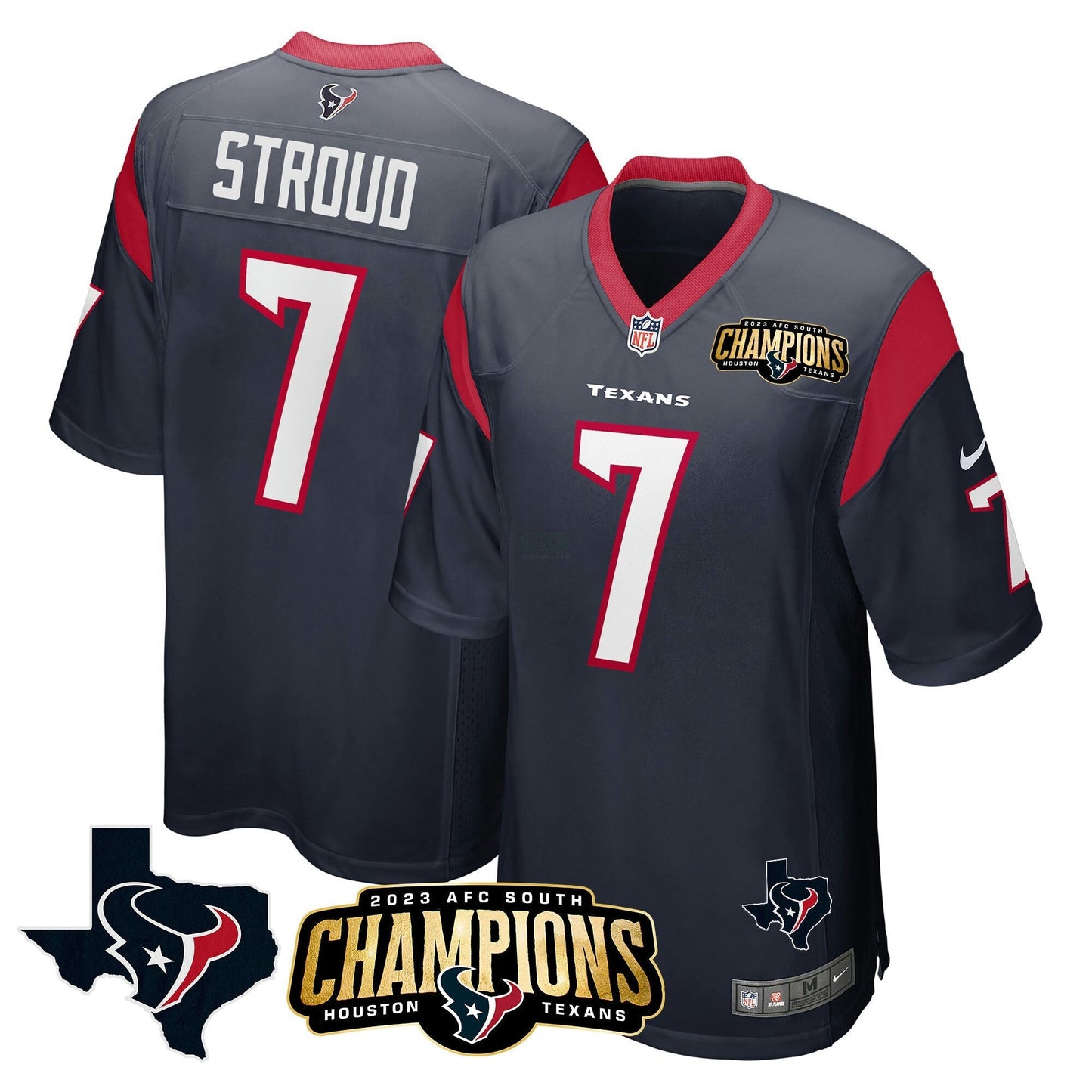 Camisa NFL Men’s Houston 2023 AFC South Champions Patch Game Jersey