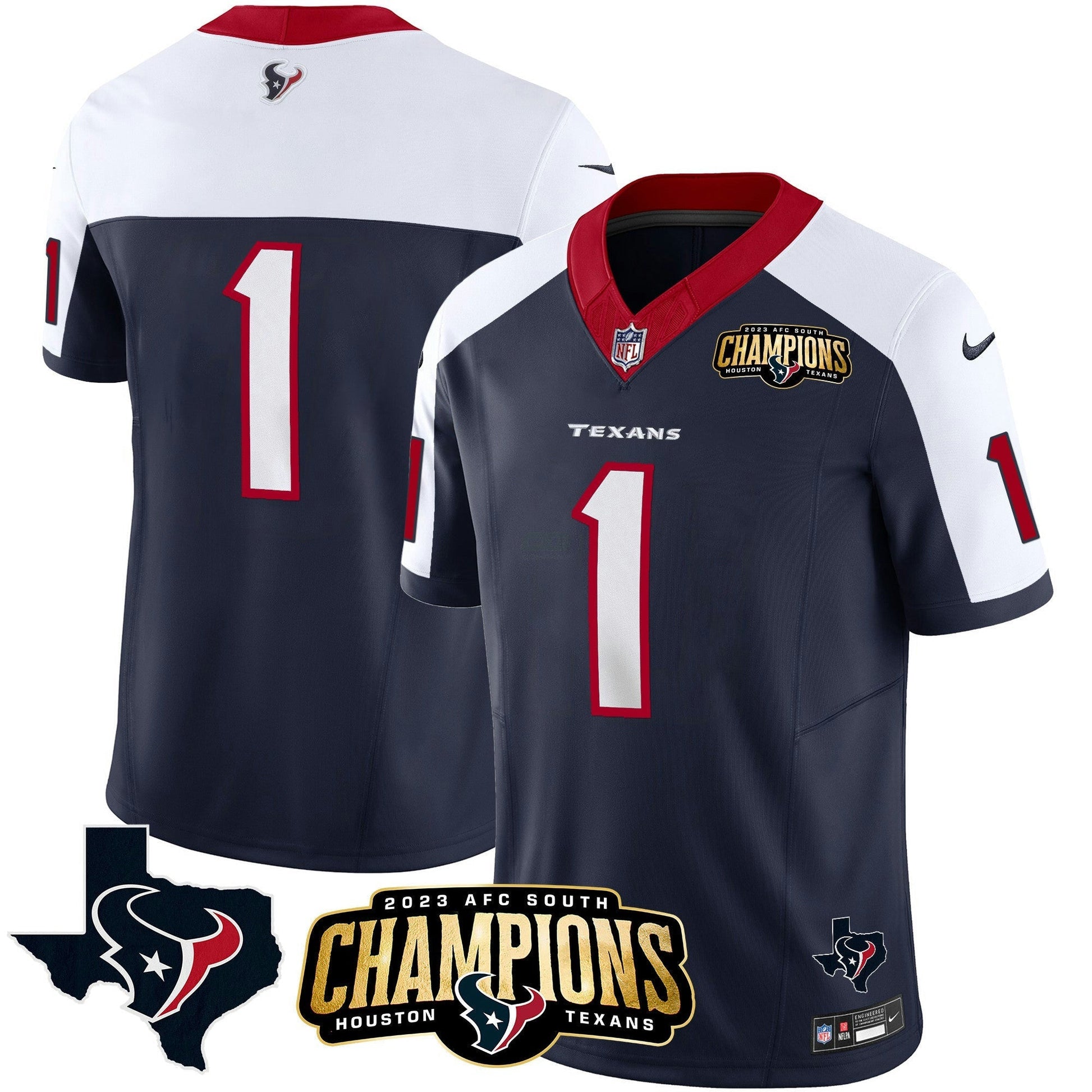 Camisa NFL Men’s Houston 2023 AFC South Champions Patch Vapor Jersey