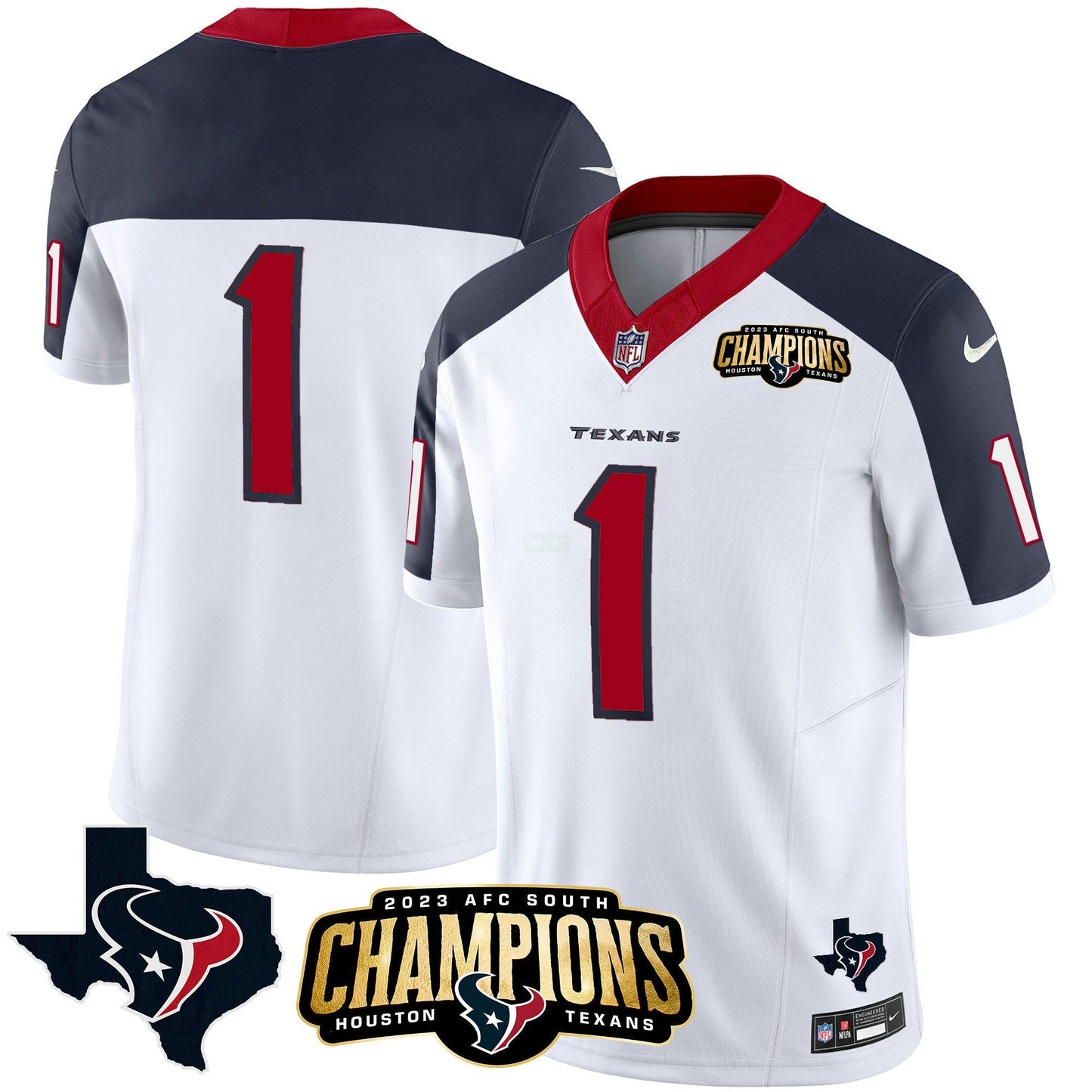 Camisa NFL Men’s Houston 2023 AFC South Champions Patch Vapor Jersey