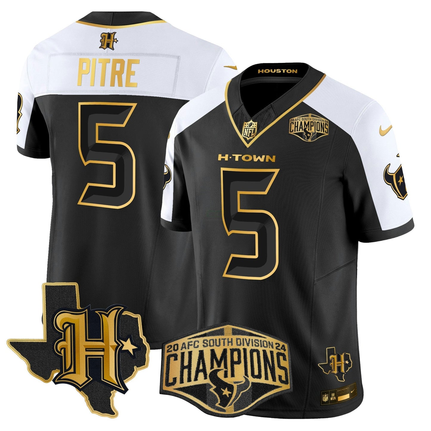 Camisa NFL Men’s Houston 2024 AFC South Division Champions Patch Dourada Vapor Limited Jersey