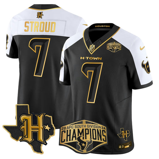 Camisa NFL Men’s Houston 2024 AFC South Division Champions Patch Dourada Vapor Limited Jersey