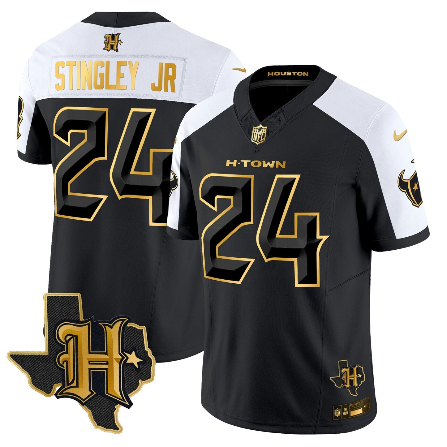 Camisa NFL Men’s Houston 2024 Texas Patch Dourada Vapor Limited Jersey