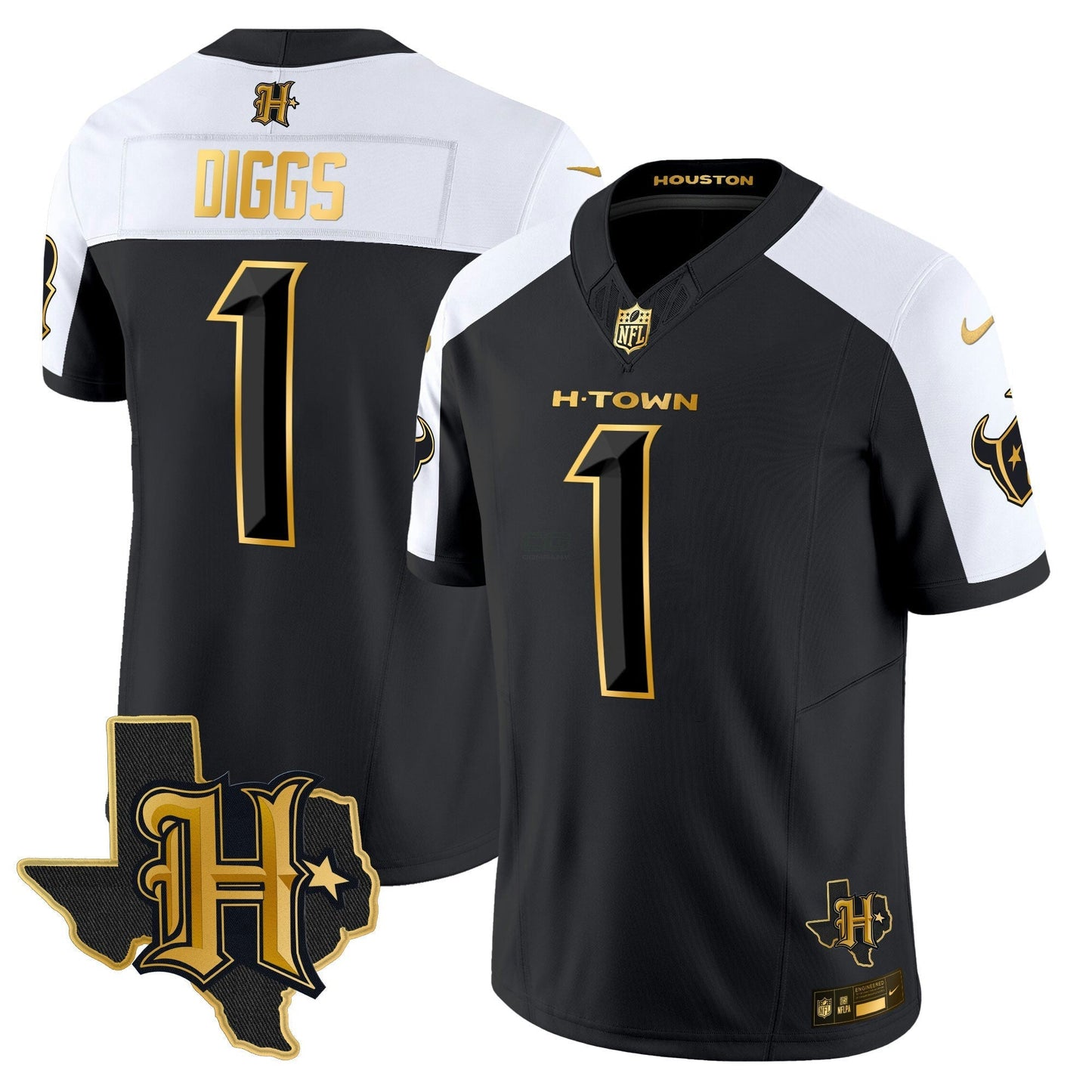 Camisa NFL Men’s Houston 2024 Texas Patch Dourada Vapor Limited Jersey