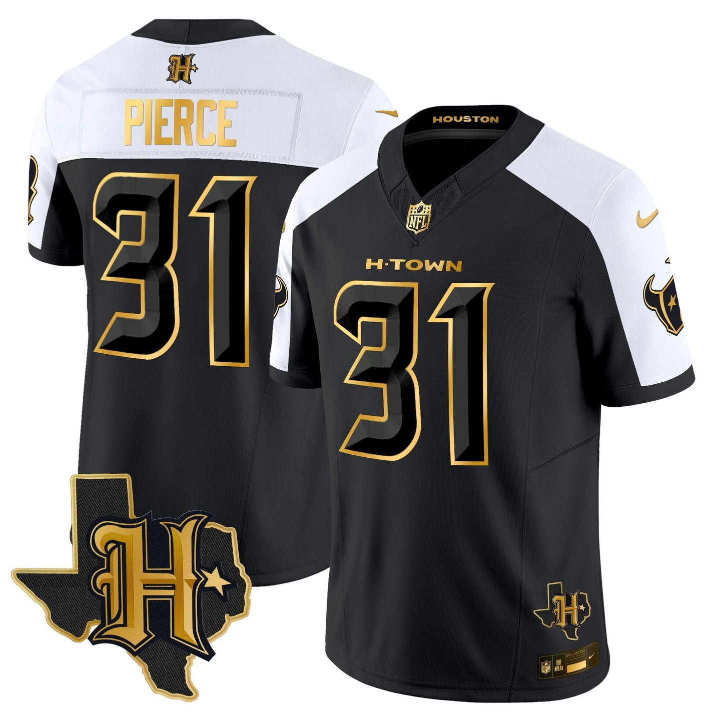Camisa NFL Men’s Houston 2024 Texas Patch Dourada Vapor Limited Jersey