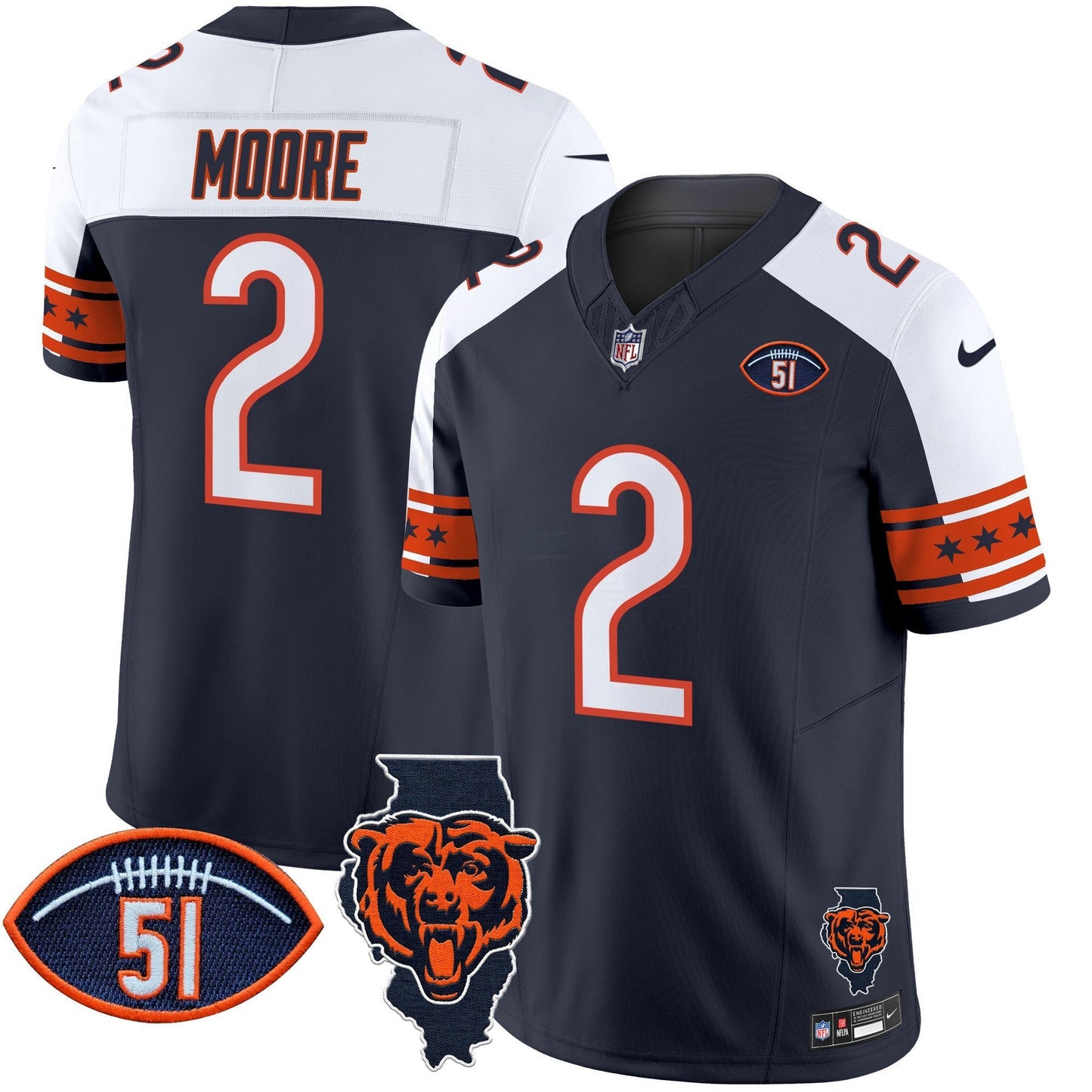 Camisa NFL Men’s Illinois & Dick Butkus Patch Vapor Limited Jersey