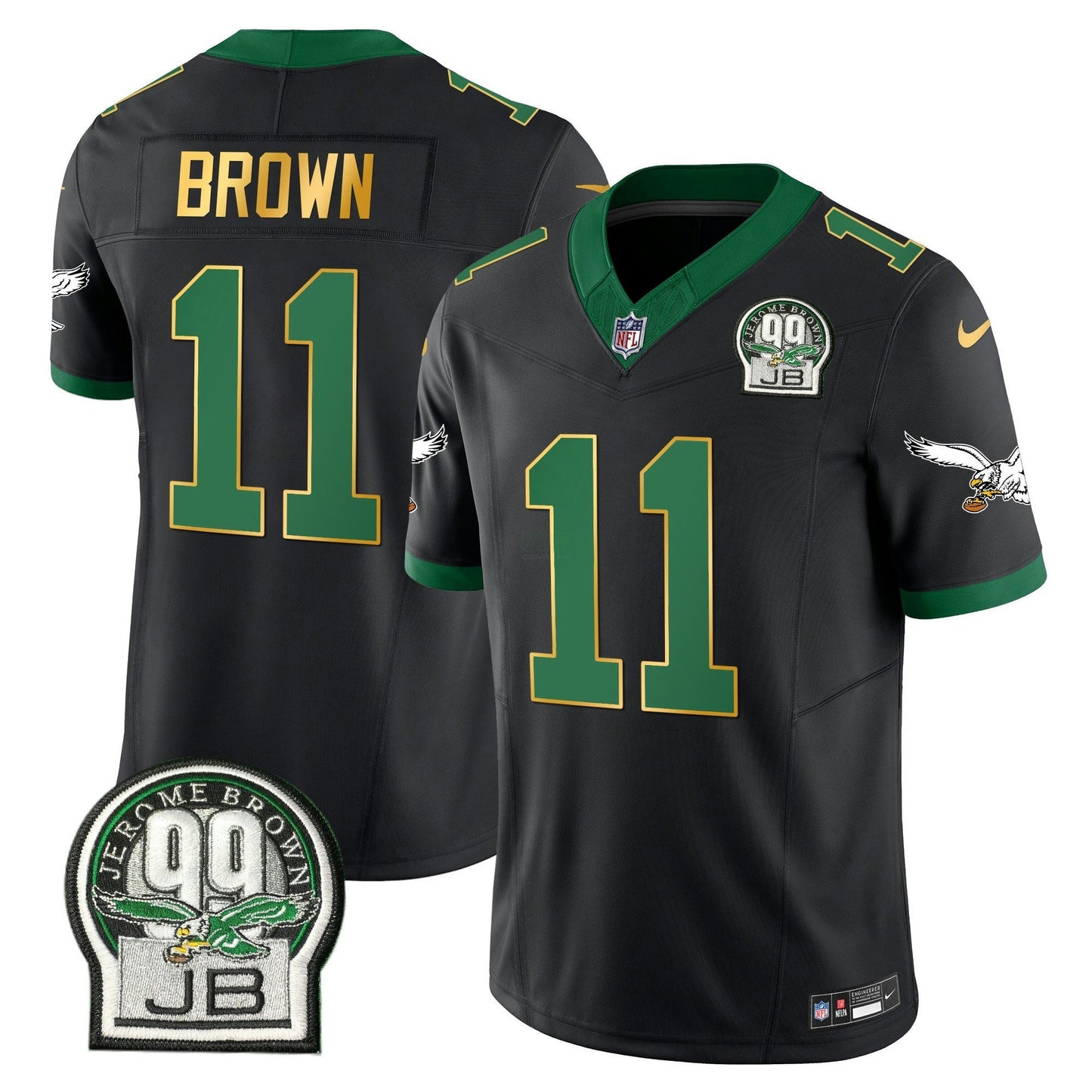 Camisa NFL Men’s Jerome Brown Patch Kelly Verde Dourada Trim Jersey