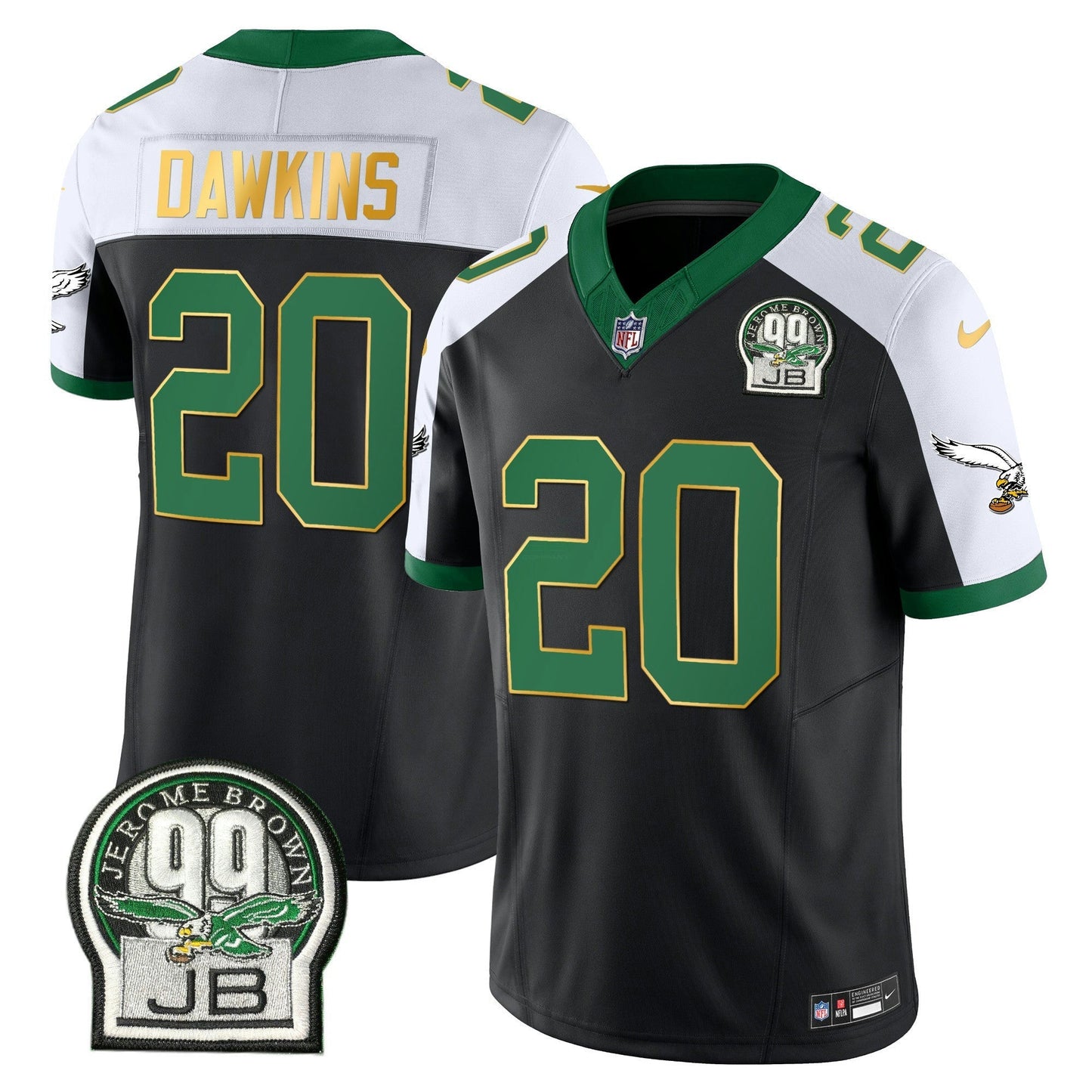 Camisa NFL Men’s Jerome Brown Patch Kelly Verde Dourada Trim Jersey