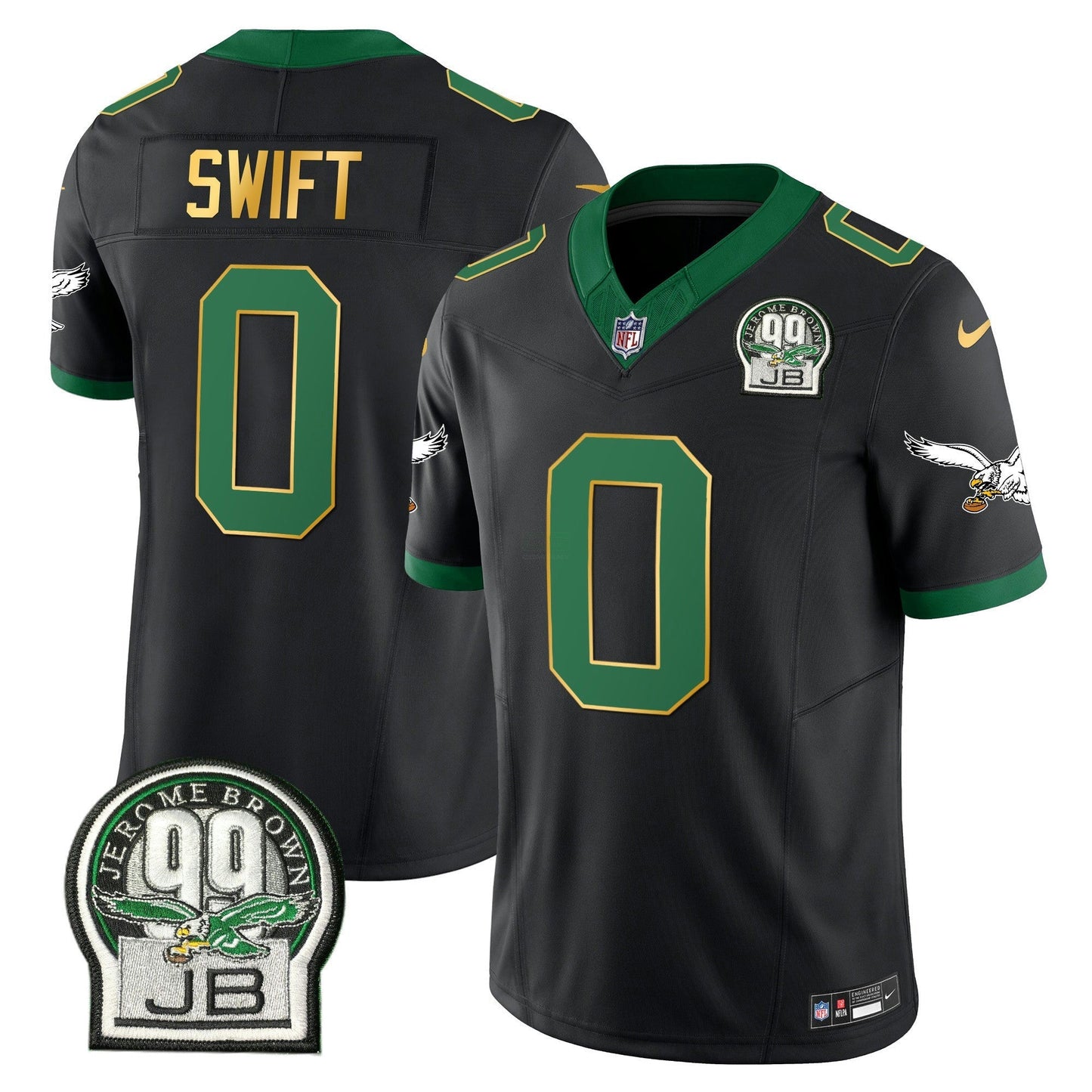 Camisa NFL Men’s Jerome Brown Patch Kelly Verde Dourada Trim Jersey