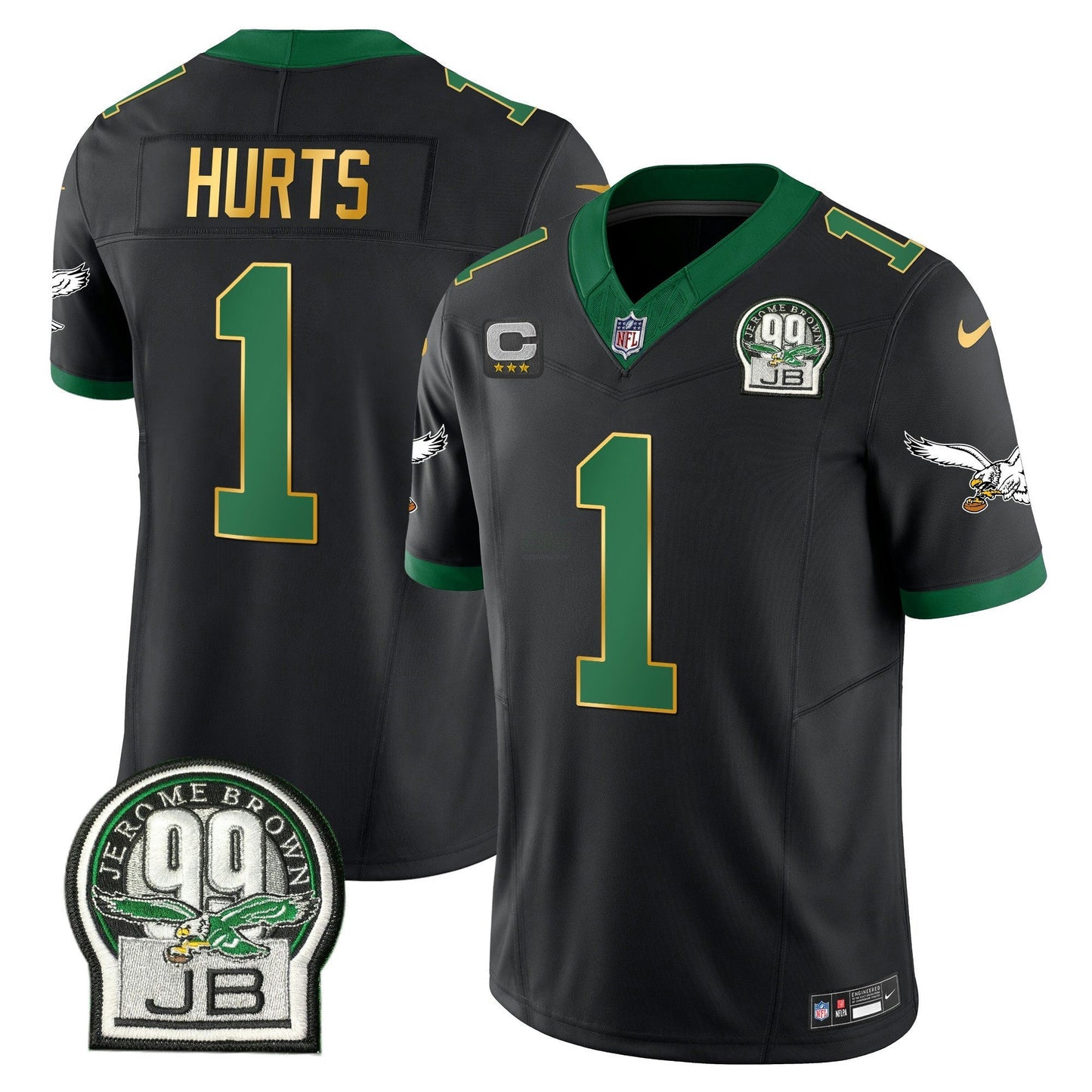 Camisa NFL Men’s Jerome Brown Patch Kelly Verde Dourada Trim Jersey