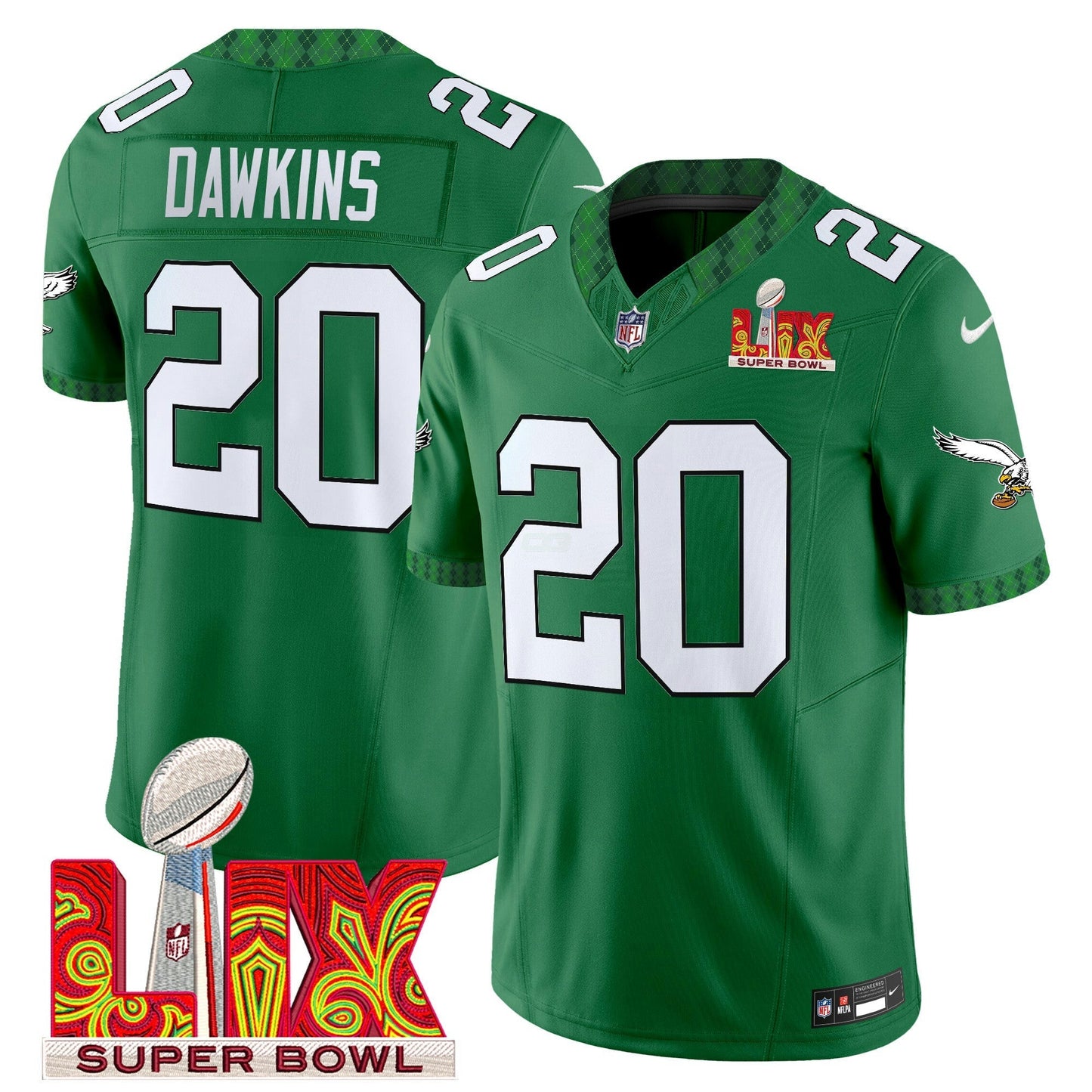 Camisa NFL Men’s Kelly Green St. Patrick’s Day Super Bowl LIX Patch Vapor Limited Jersey