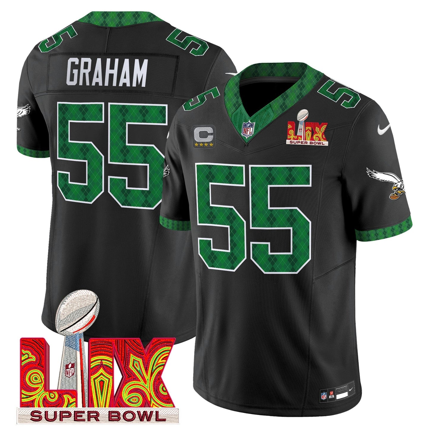 Camisa NFL Men’s Kelly Green St. Patrick’s Day Super Bowl LIX Patch Vapor Limited Jersey