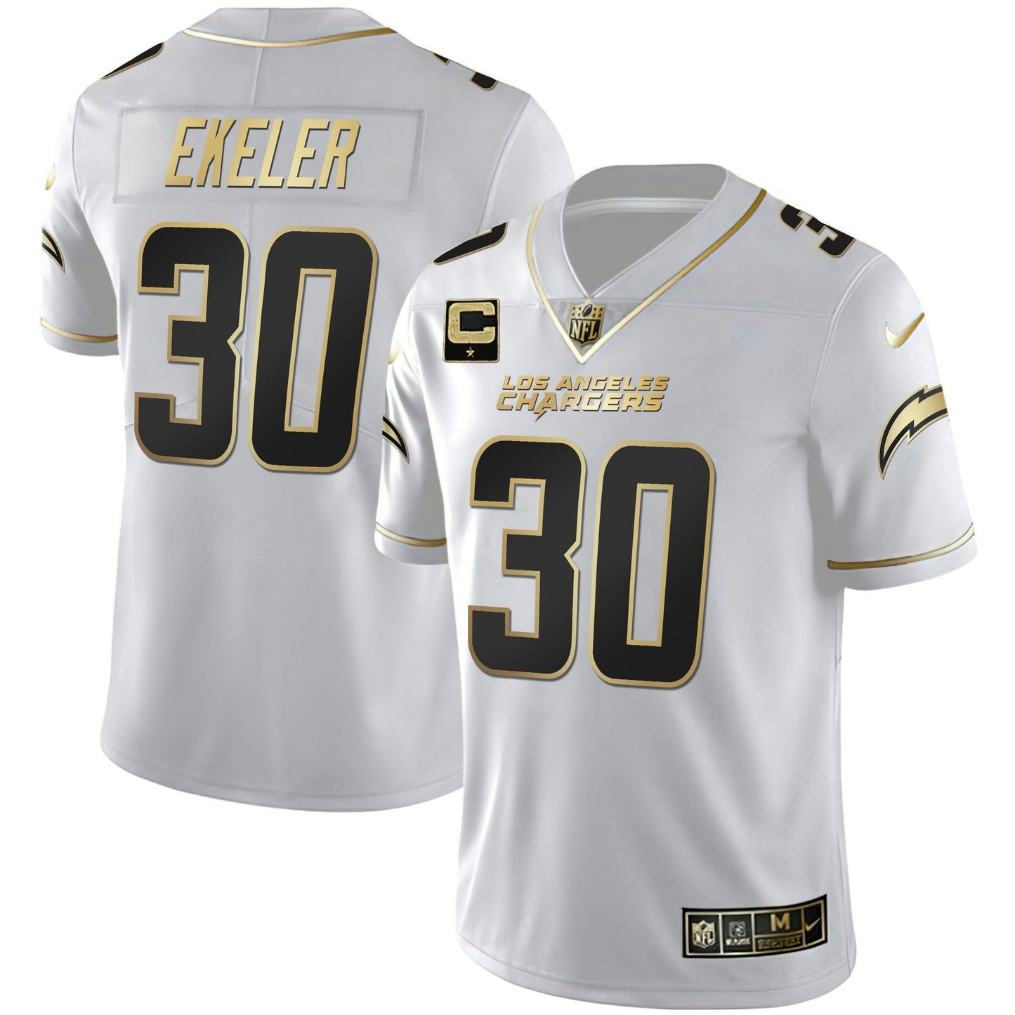 Camisa NFL Los Angeles Chargers Men’s Los Angeles Branca Dourada & Preta Dourada Jersey