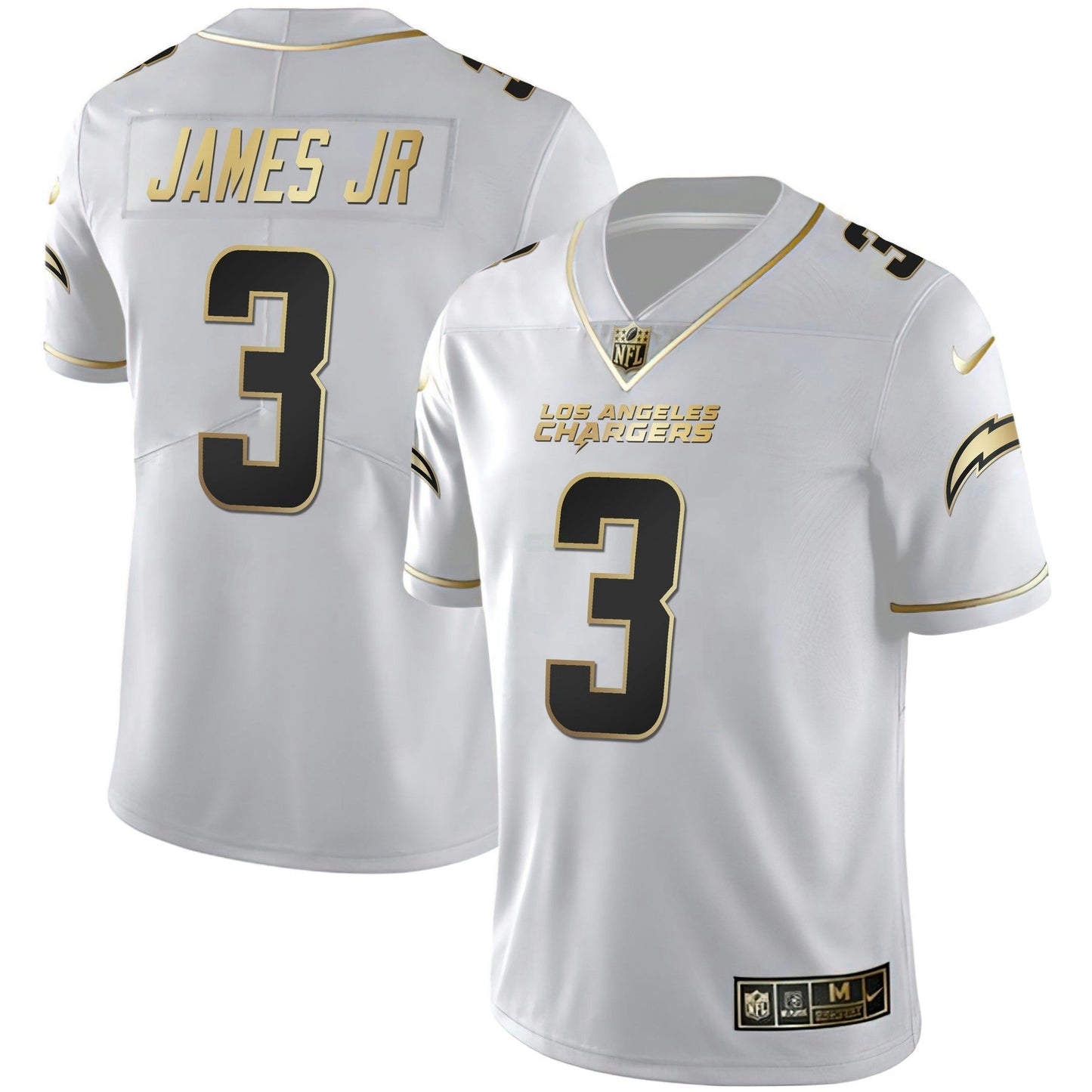 Camisa NFL Los Angeles Chargers Men’s Los Angeles Branca Dourada & Preta Dourada Jersey
