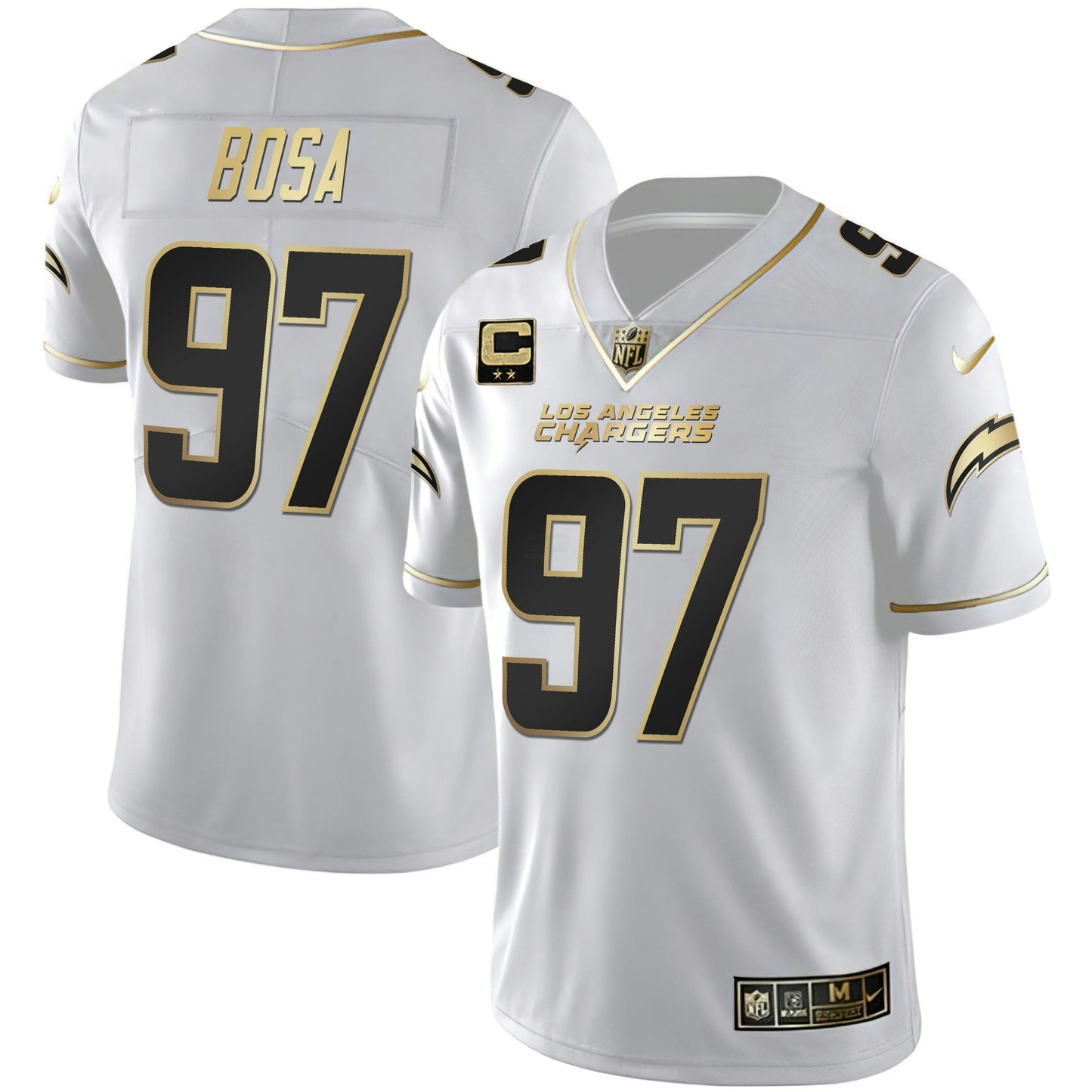 Camisa NFL Los Angeles Chargers Men’s Los Angeles Branca Dourada & Preta Dourada Jersey