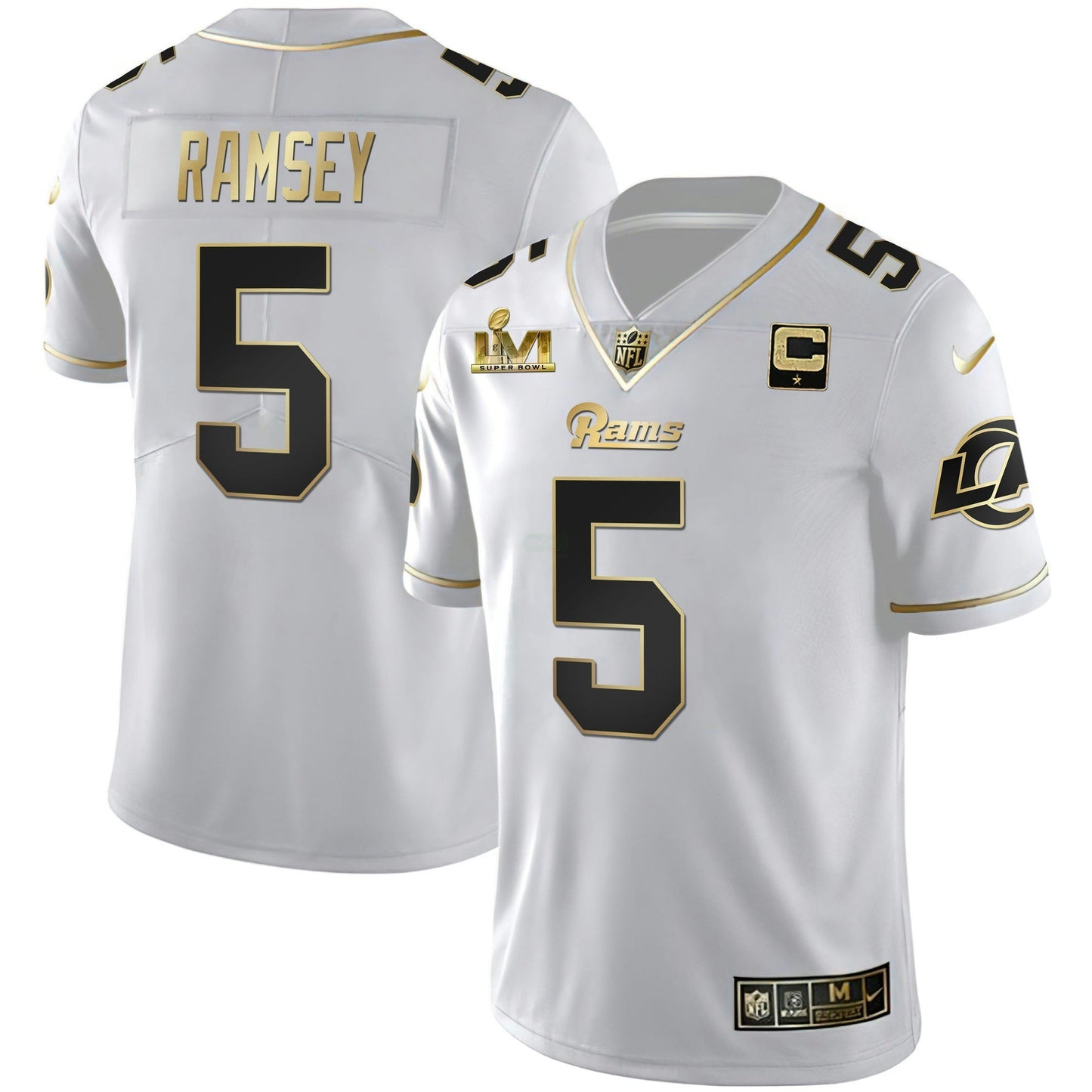 Camisa NFL Men’s Los Angeles Super Bowl LVI Branca Dourada & Preta Dourada Jersey