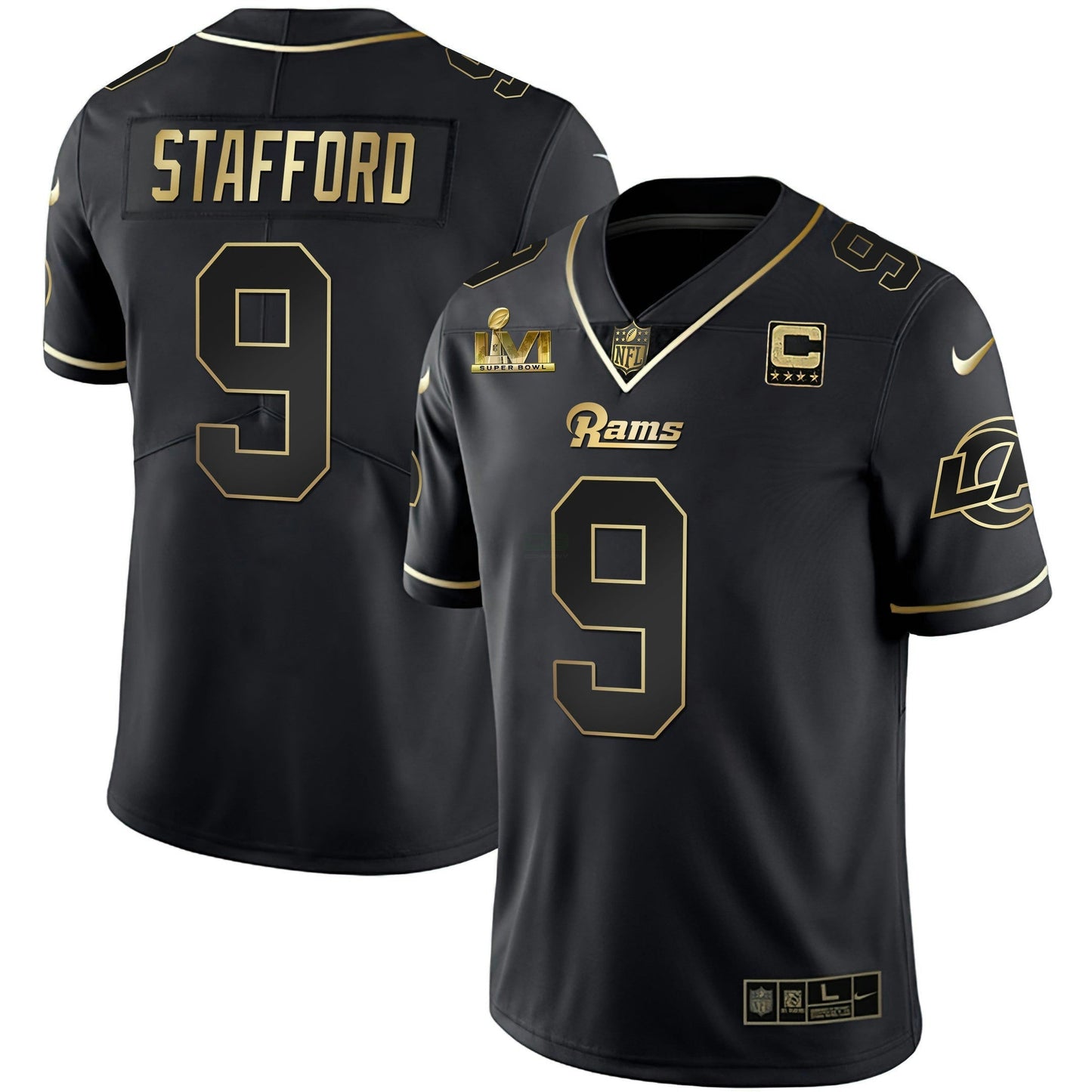 Camisa NFL Men’s Los Angeles Super Bowl LVI Branca Dourada & Preta Dourada Jersey