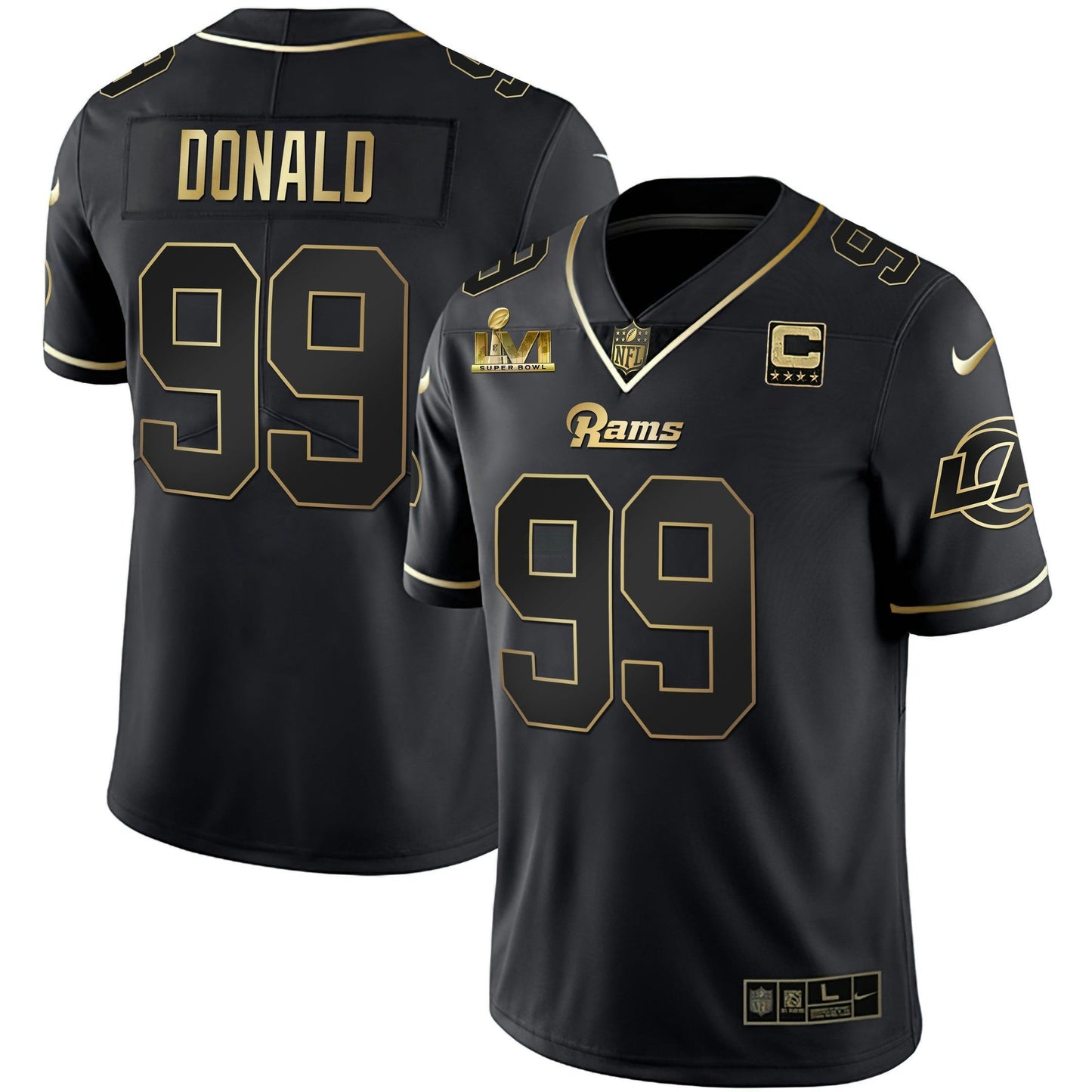 Camisa NFL Men’s Los Angeles Super Bowl LVI Branca Dourada & Preta Dourada Jersey