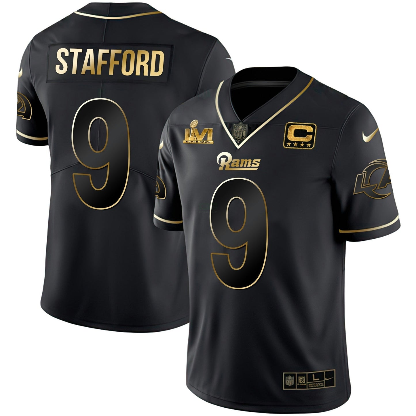 Camisa NFL Men’s Los Angeles Super Bowl LVI Preta Dourada Jersey