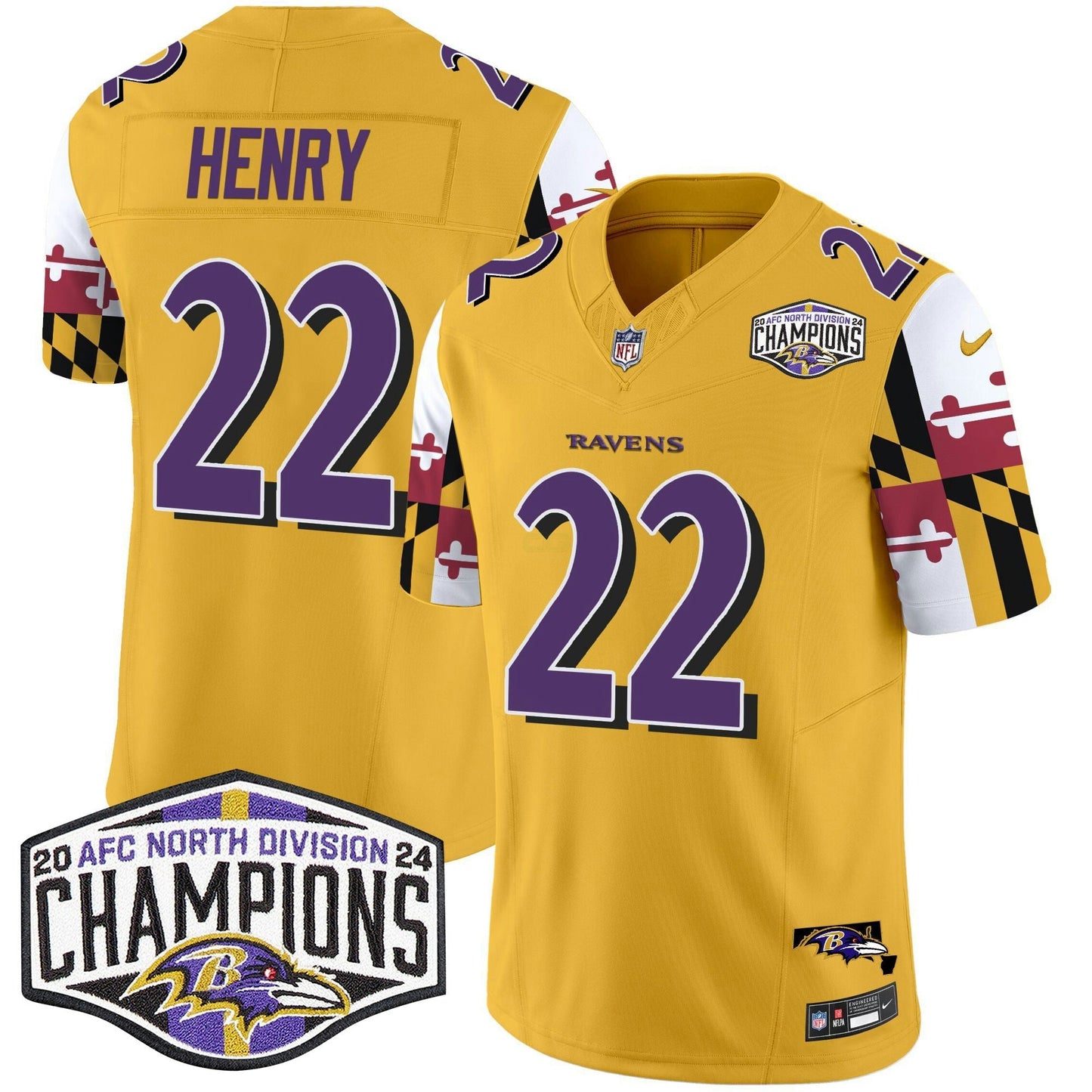 Camisa NFL Men’s Maryland Flag 2024 AFC North Division Champions Patch Vapor Limited Jersey