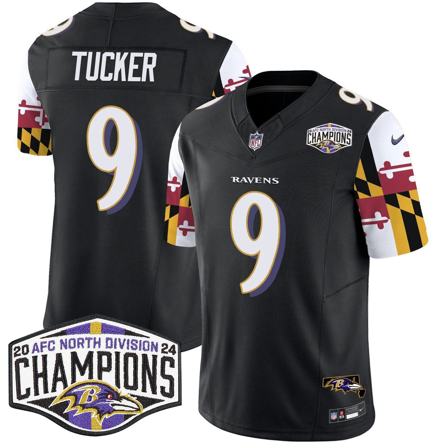 Camisa NFL Men’s Maryland Flag 2024 AFC North Division Champions Patch Vapor Limited Jersey