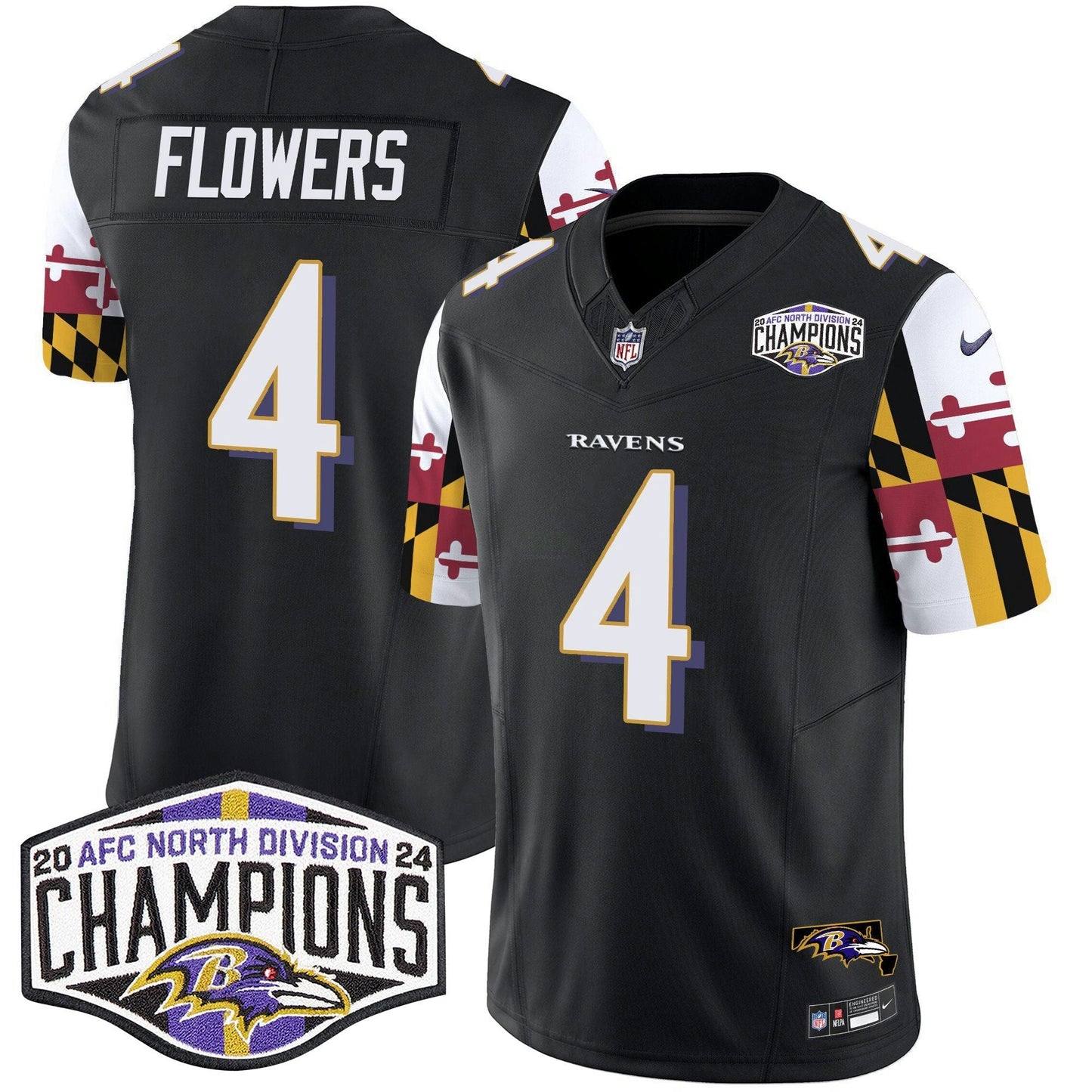 Camisa NFL Men’s Maryland Flag 2024 AFC North Division Champions Patch Vapor Limited Jersey