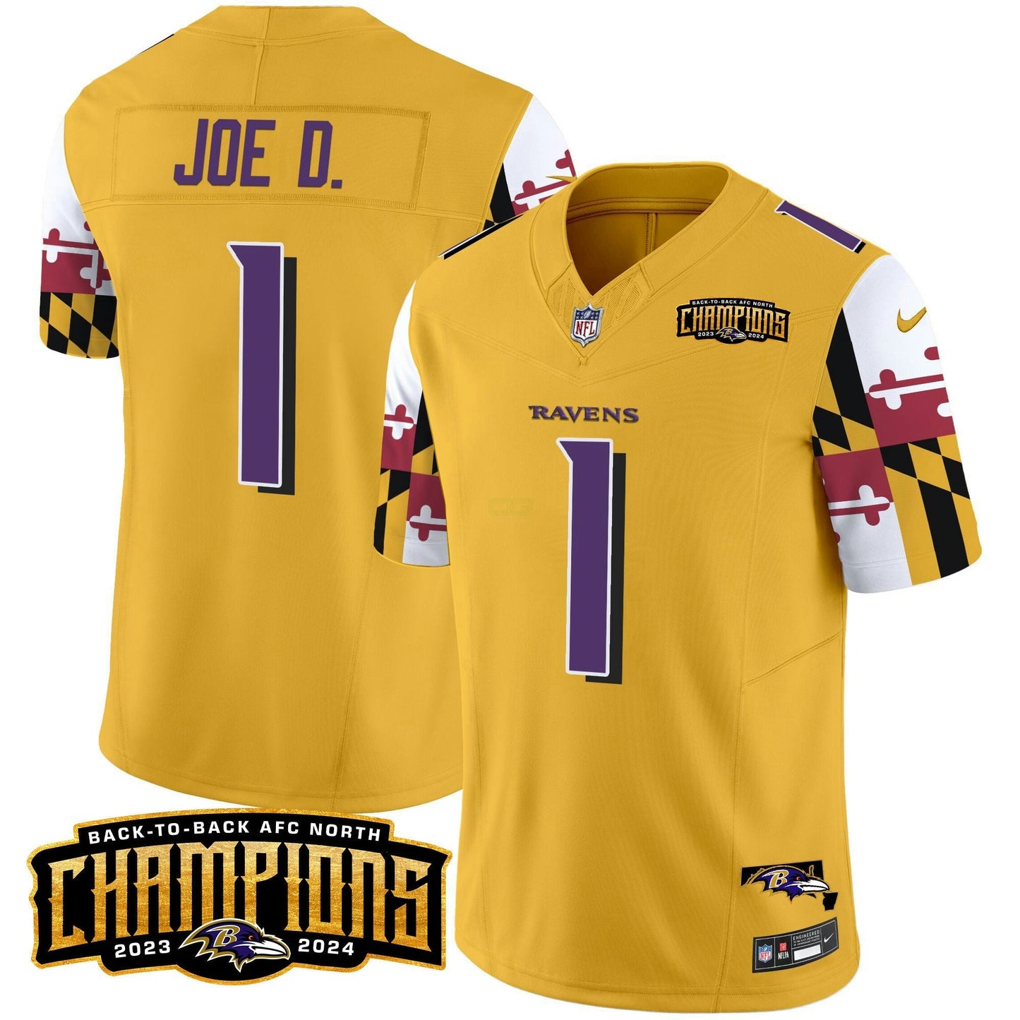 Camisa NFL Men’s Maryland Flag Back To Back AFC North Champions Patch Vapor Limited Jersey