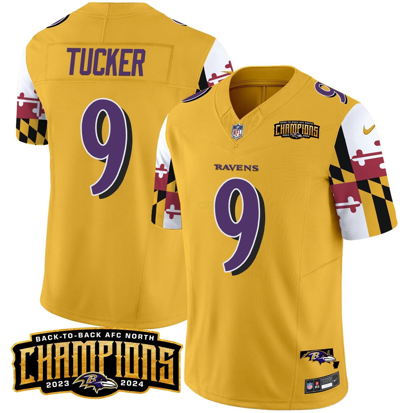 Camisa NFL Men’s Maryland Flag Back To Back AFC North Champions Patch Vapor Limited Jersey