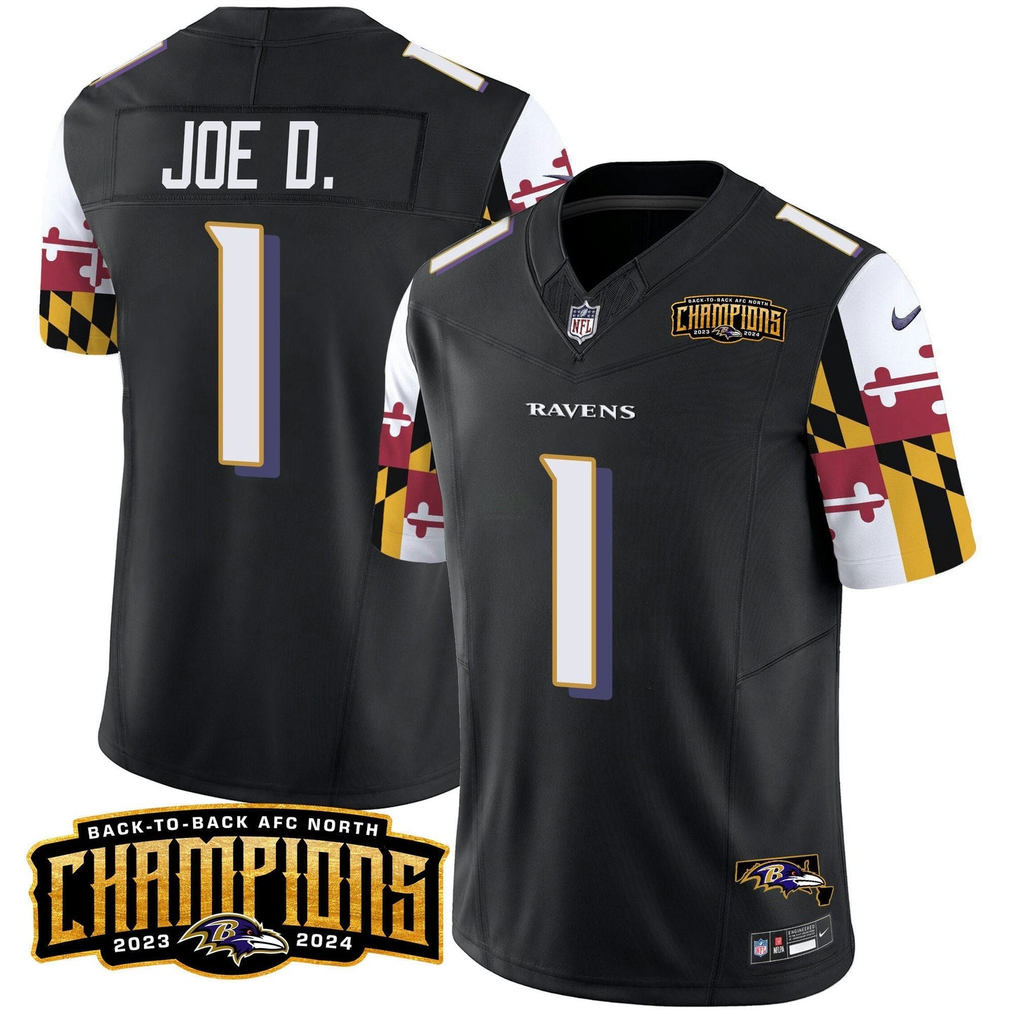 Camisa NFL Men’s Maryland Flag Back To Back AFC North Champions Patch Vapor Limited Jersey