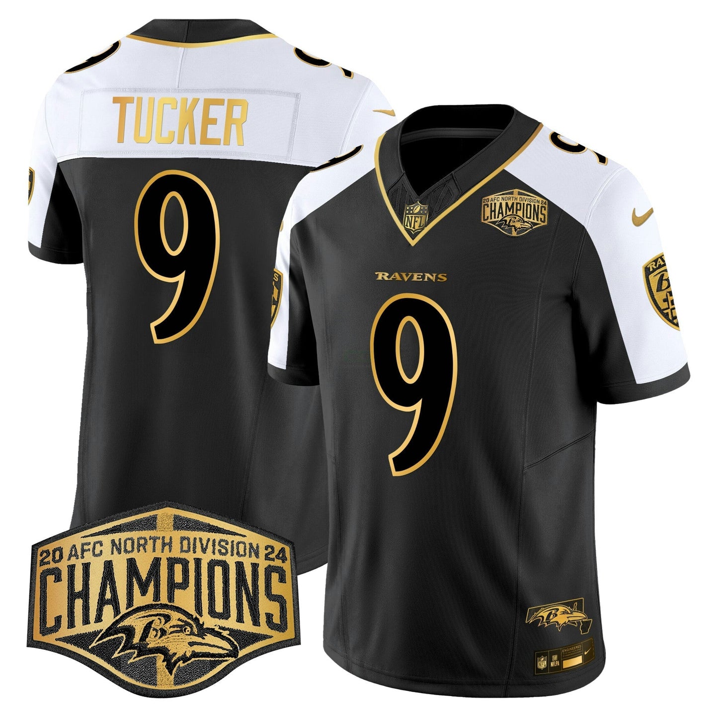 Camisa NFL Men’s Maryland Flag Map 2024 AFC North Division Champions Patch Dourada Vapor Limited Jersey