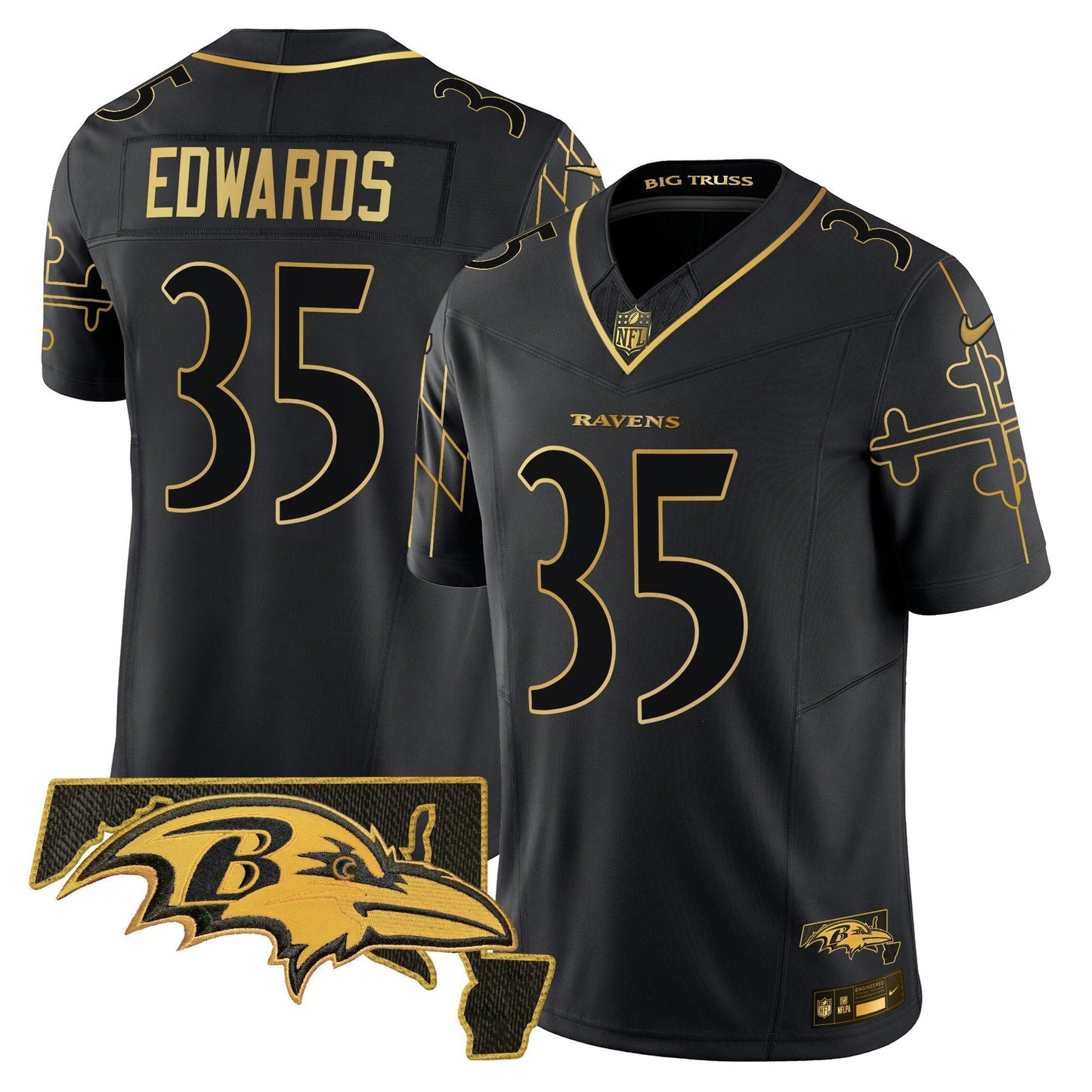 Camisa NFL Men’s Maryland Flag Map Patch Dourada Vapor Limited Jersey