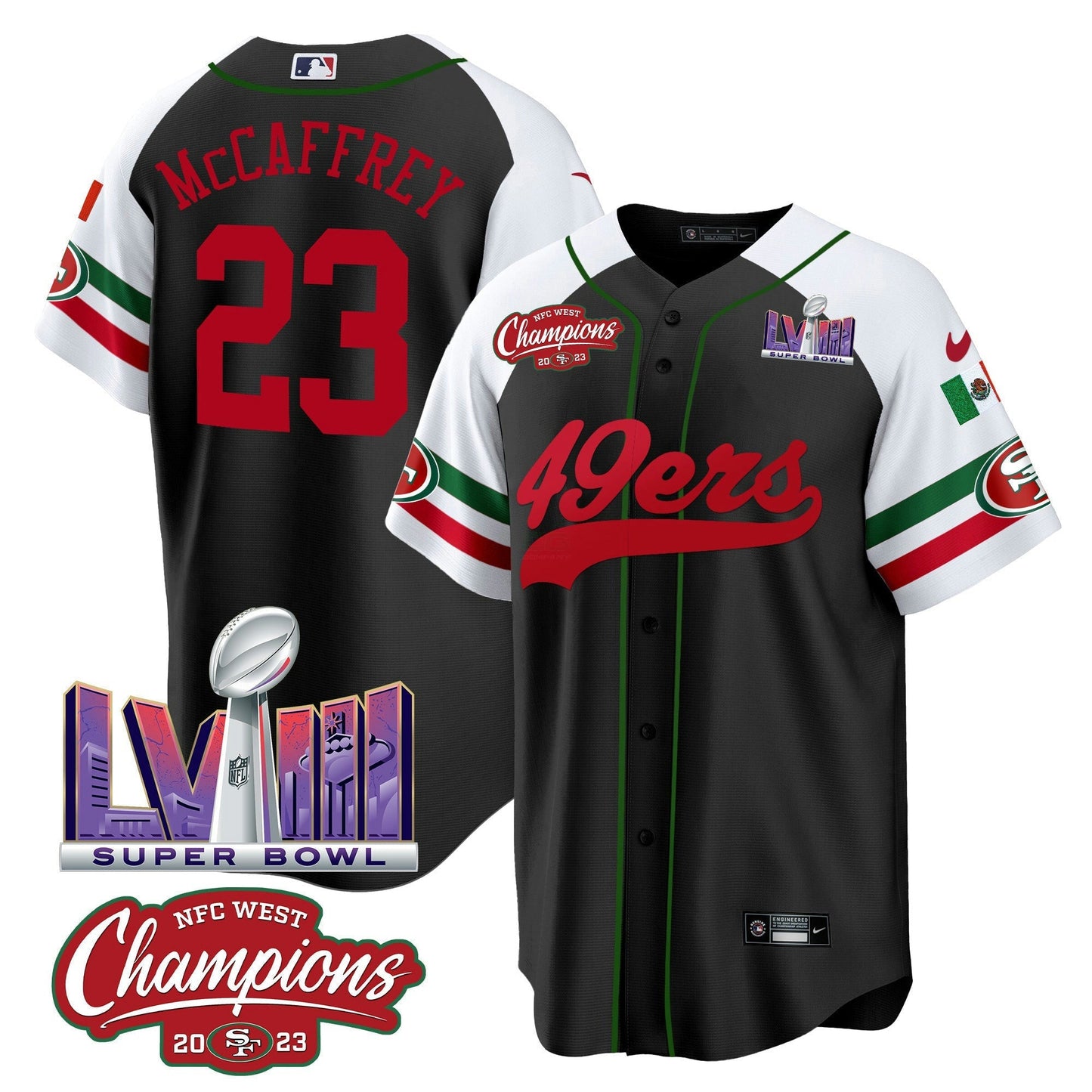 Camisa NFL Men’s Mexico NFC West Champions & Super Bowl LVIII Patch Jersey